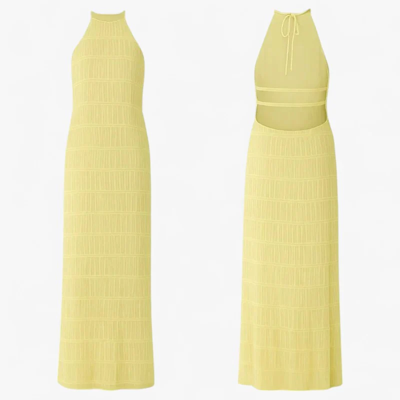 Lange Jurk Zonder Rug met Patchworkdetails voor de Zomervakantie – Geel