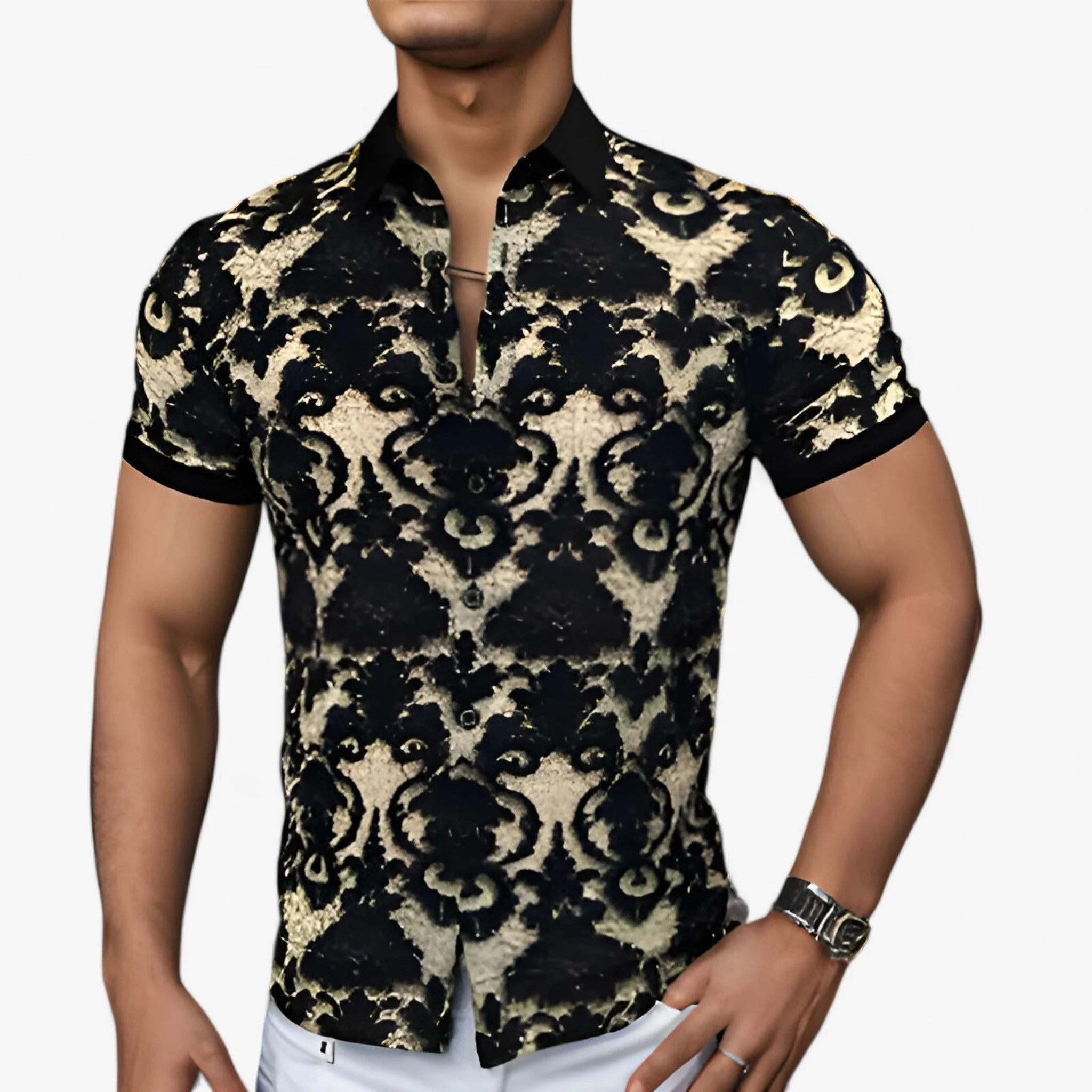 Stretch Overhemd met Opstaande Kraag en 3D-bloemenprint - Modern Design met Comfort