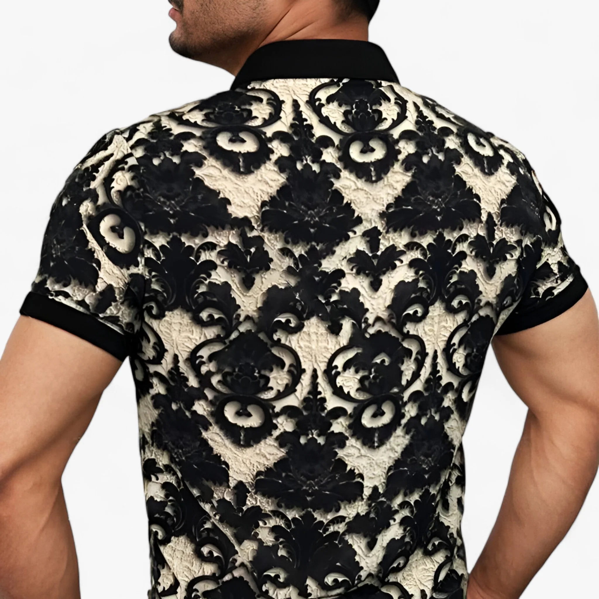 Stretch Overhemd met Opstaande Kraag en 3D-bloemenprint - Modern Design met Comfort - Afbeelding 2