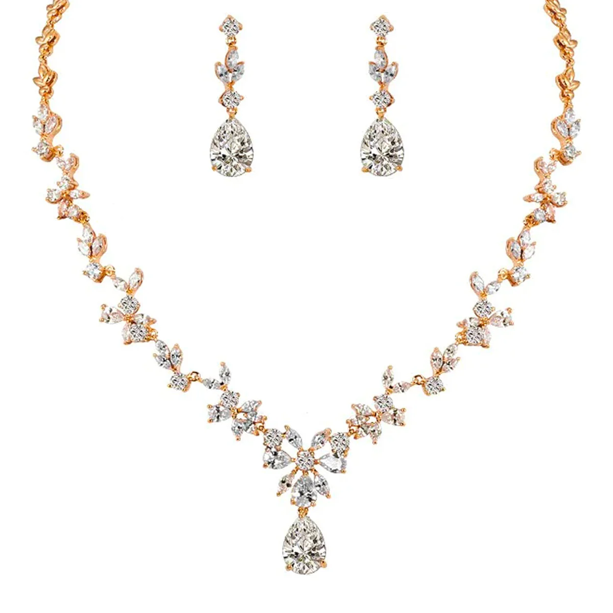 Dames Gouden Kristallen Sieraden Set – Ketting & Oorbellen