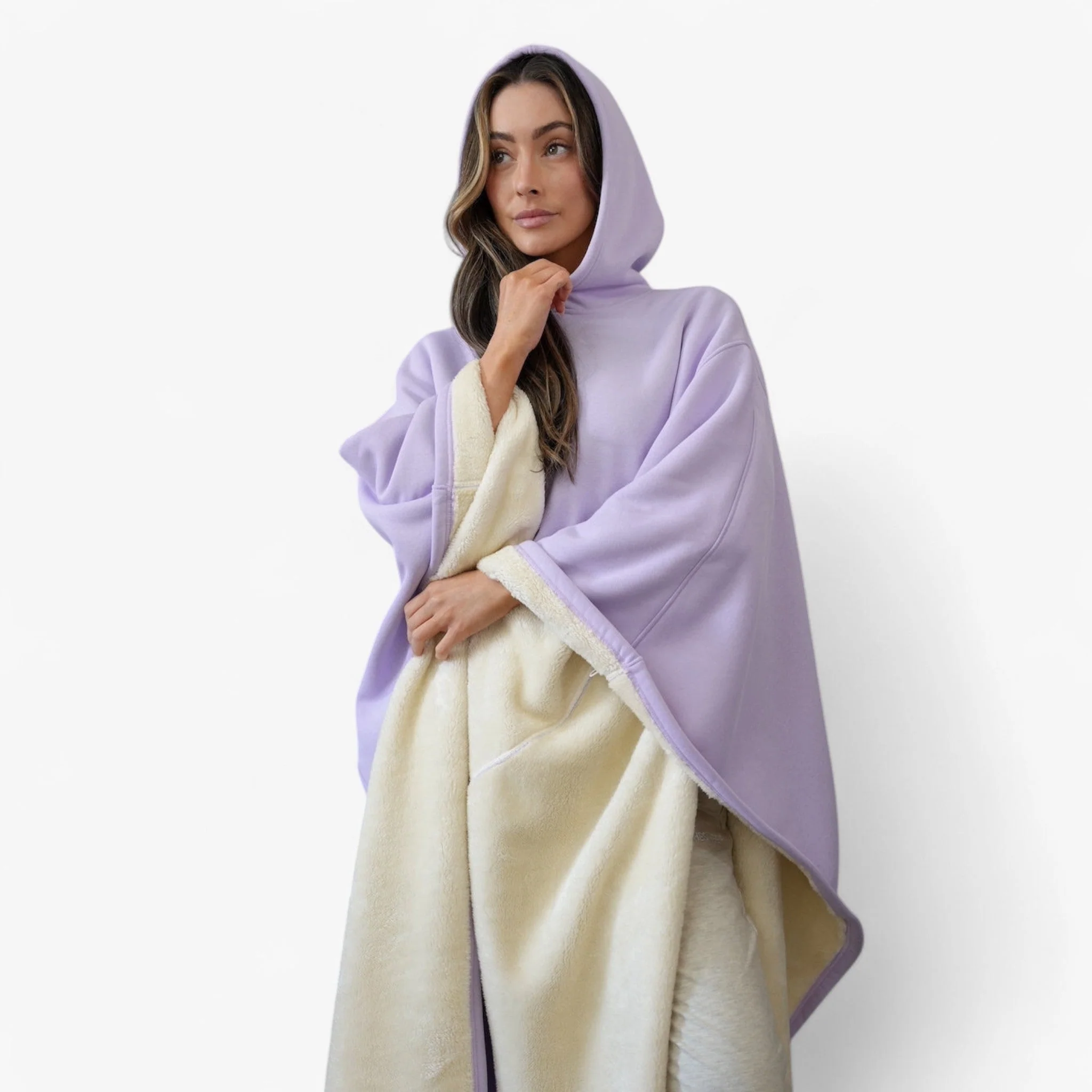 Cap Unisex Rozenkwarts – Fleece Poncho met Capuchon – Ultiem Comfort en Stijl