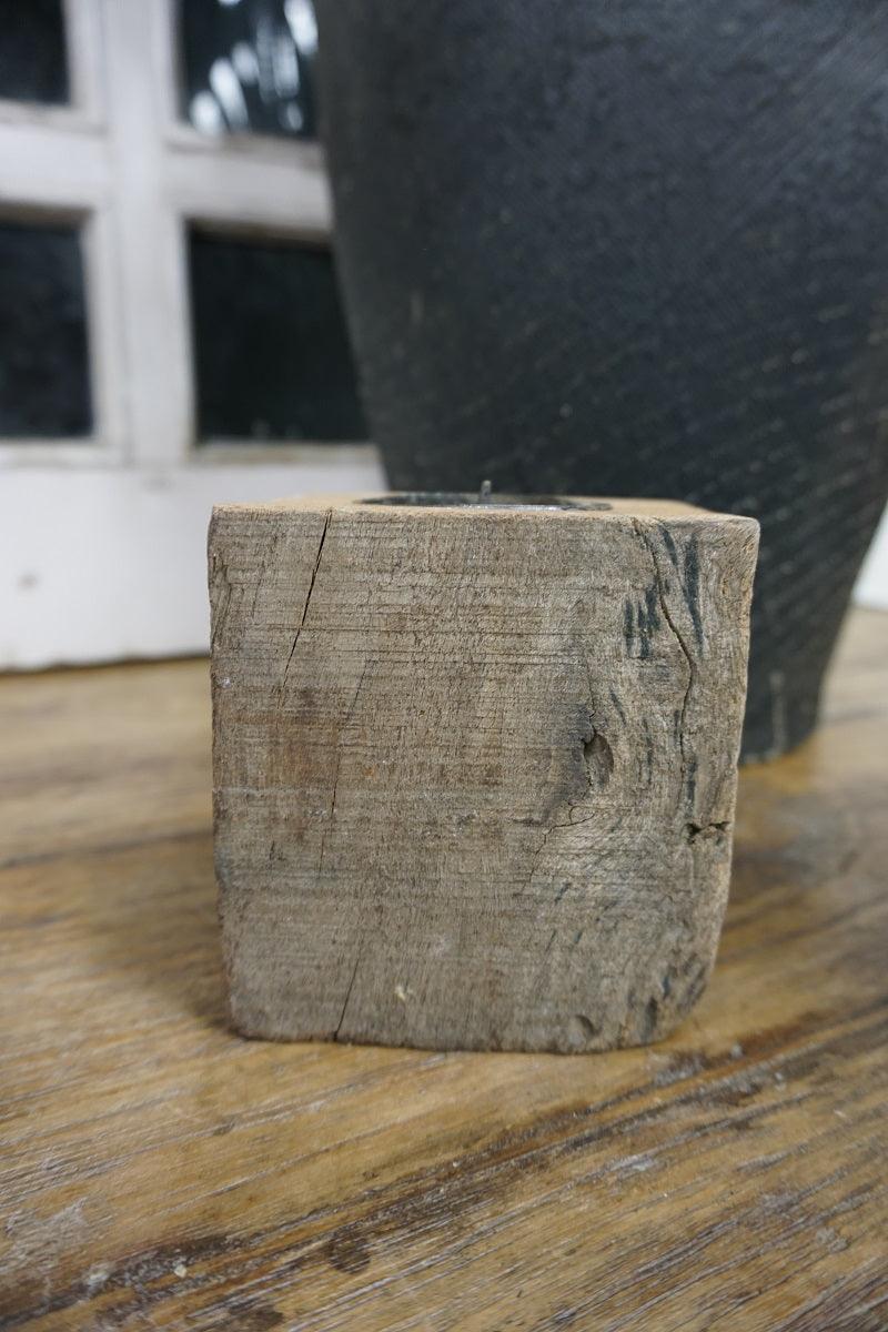 Kandelaar blokje vintage hout