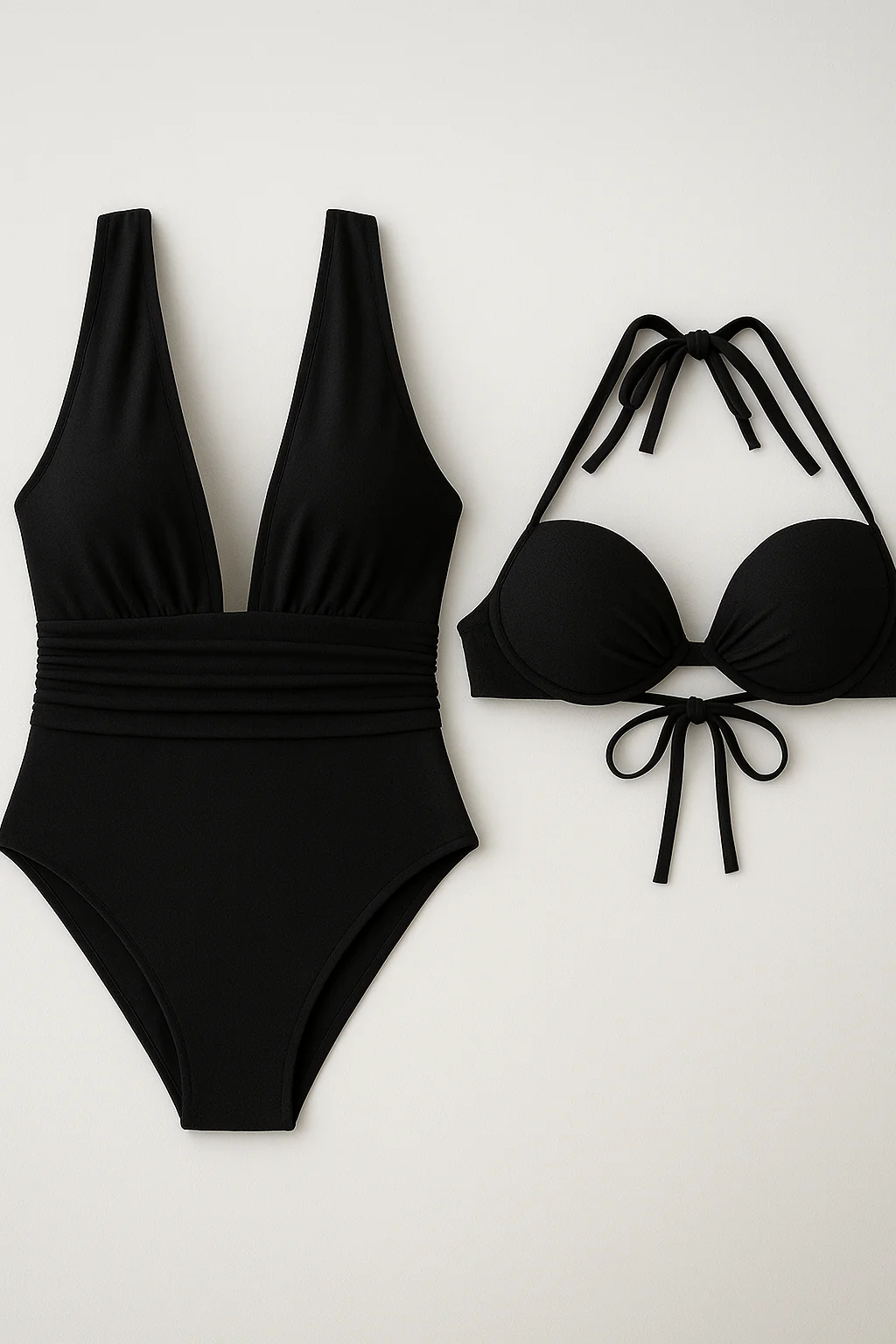 2 in 1 Dames V-hals Badpak – Zwart