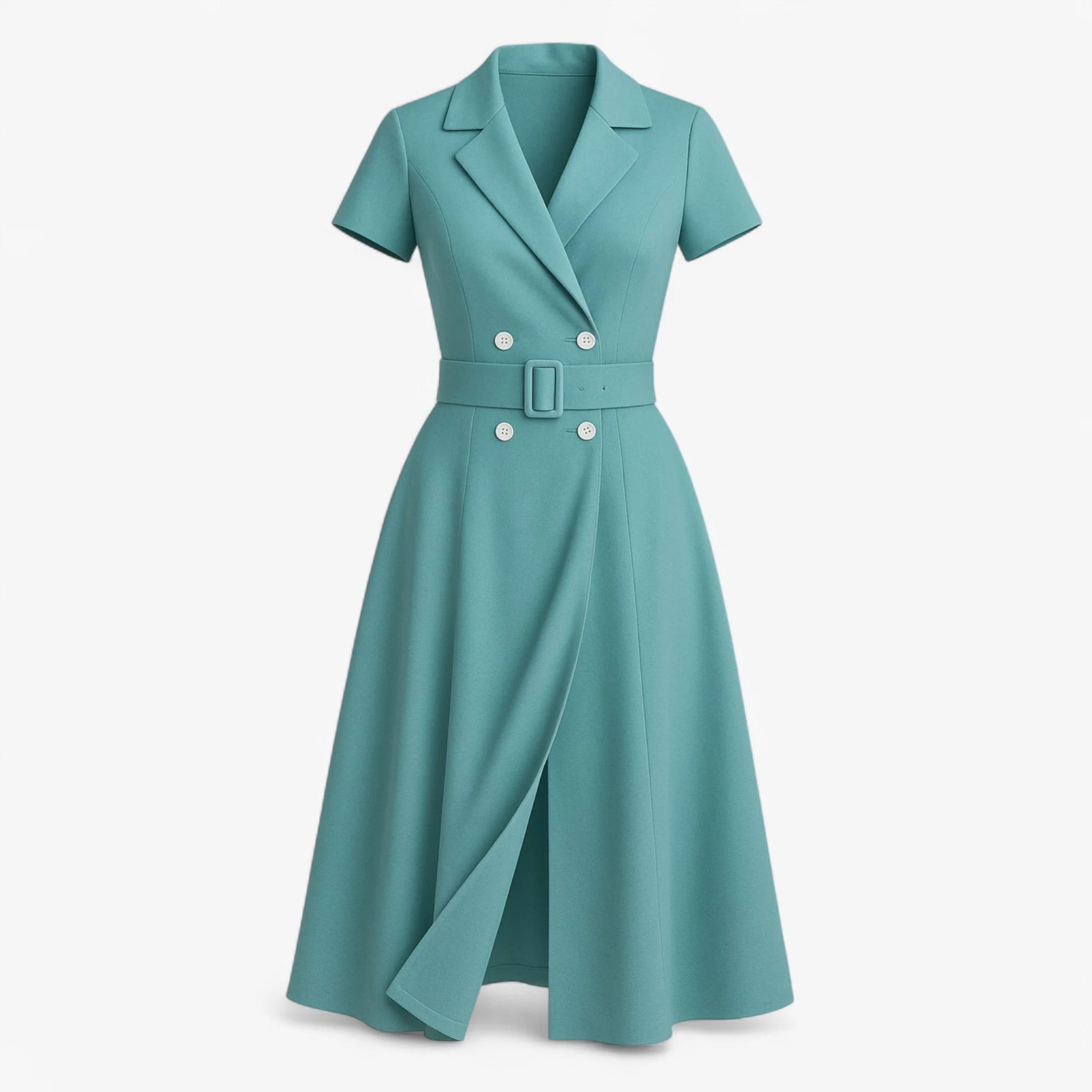 Midi Jurk Dames Lichtblauw – Elegante met Cintuur