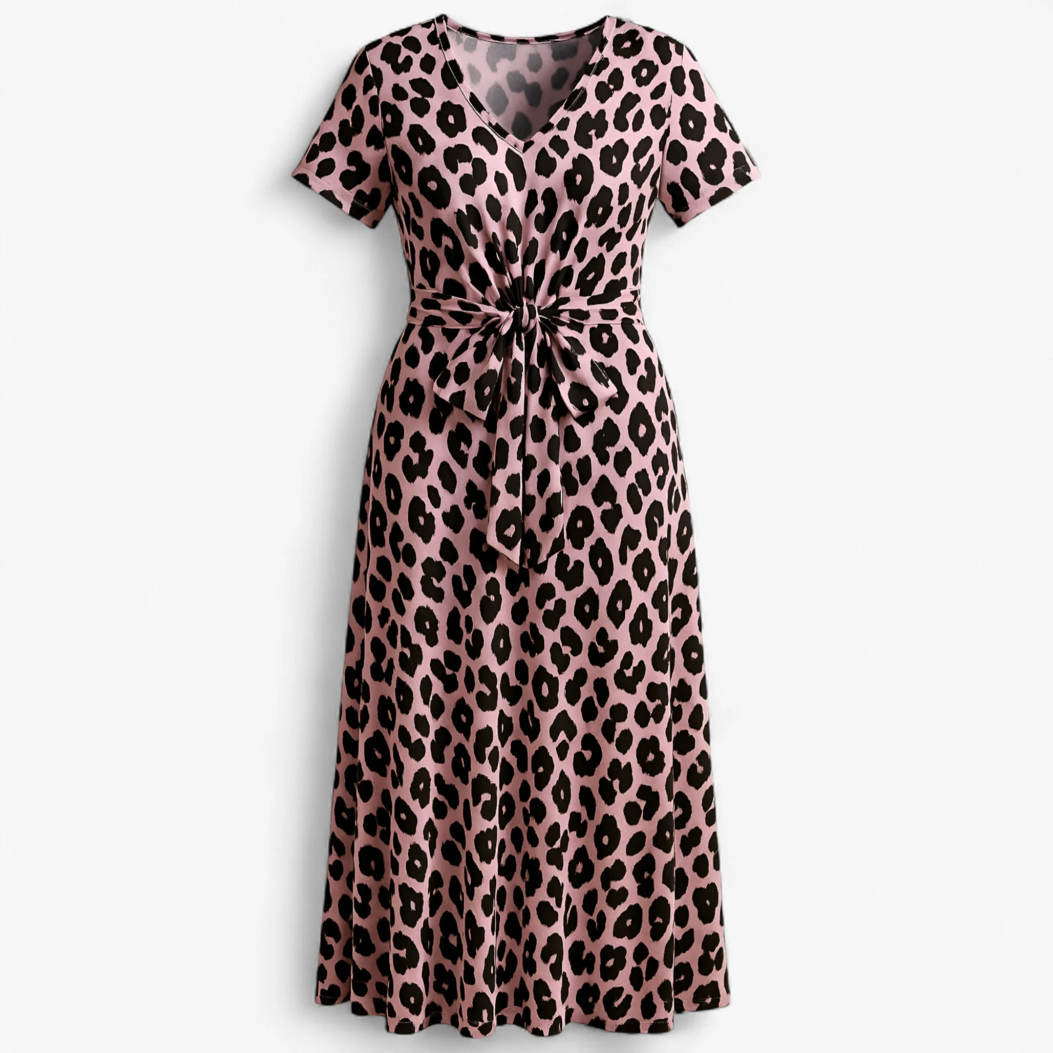 Dames Maxi Jurk Roze met Lange Leopardprint – Elegant & Comfortabel