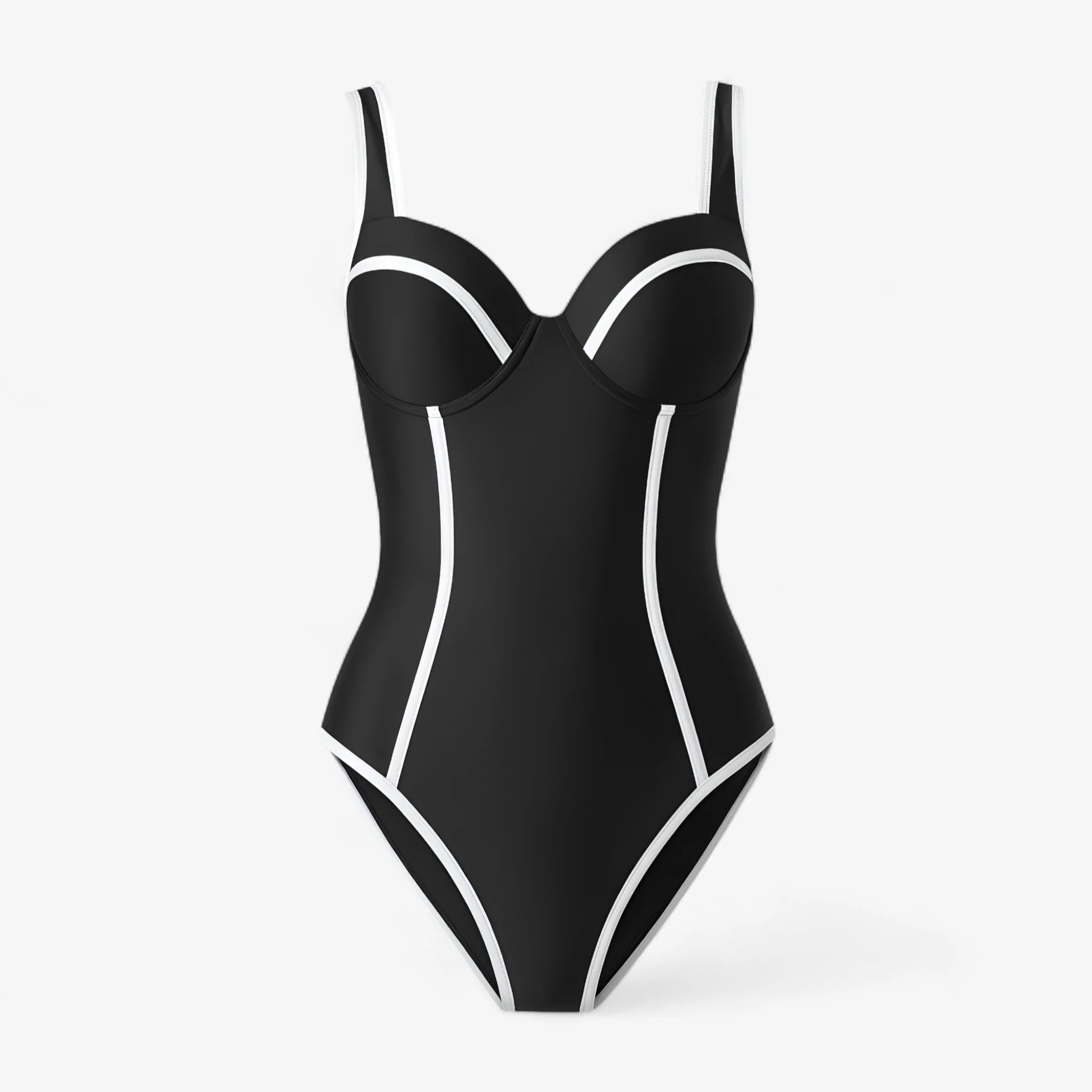 Dames Slim Fit Badpak voor Elegante Look – Zwart-wit