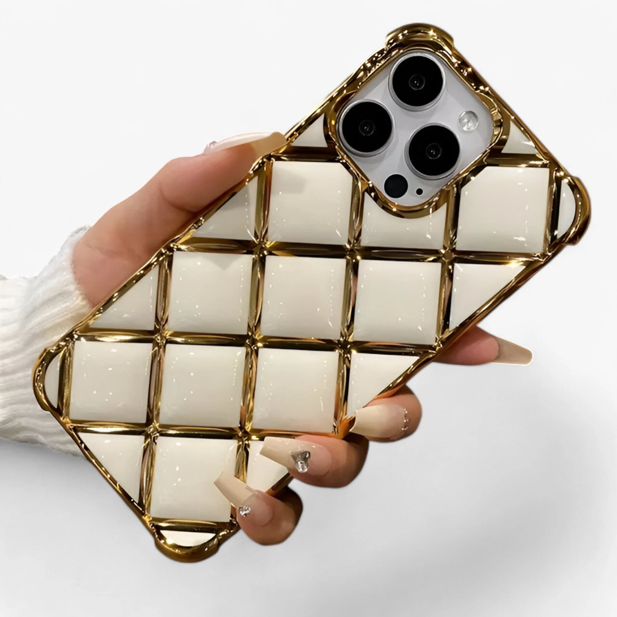 Luxe Diamond Grid Telefoonhoesje – Wit