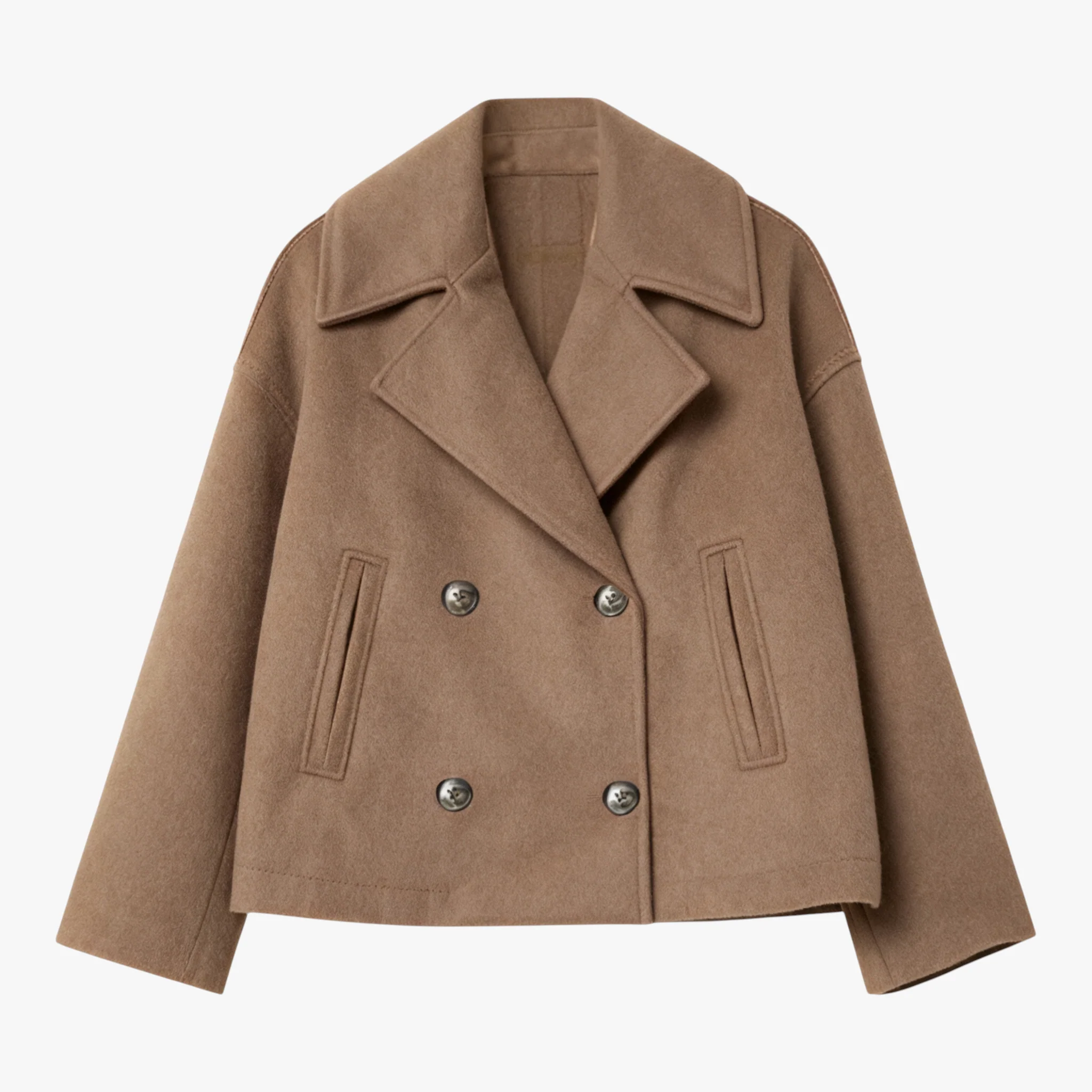 Dames Jas Winter Korte Wollen Jas – Bruin