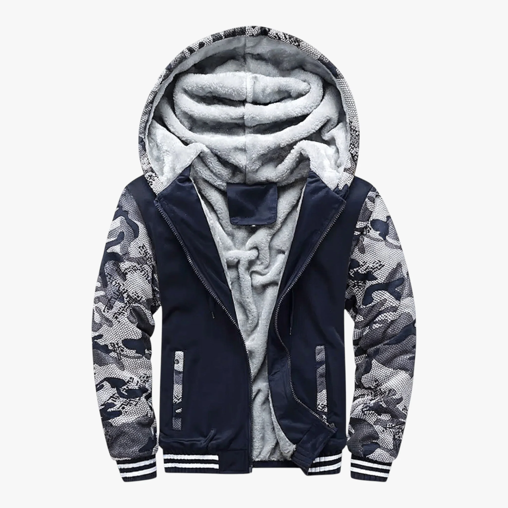 Heren Fleecejack met Capuchon voor Koud Weer – Marineblauw