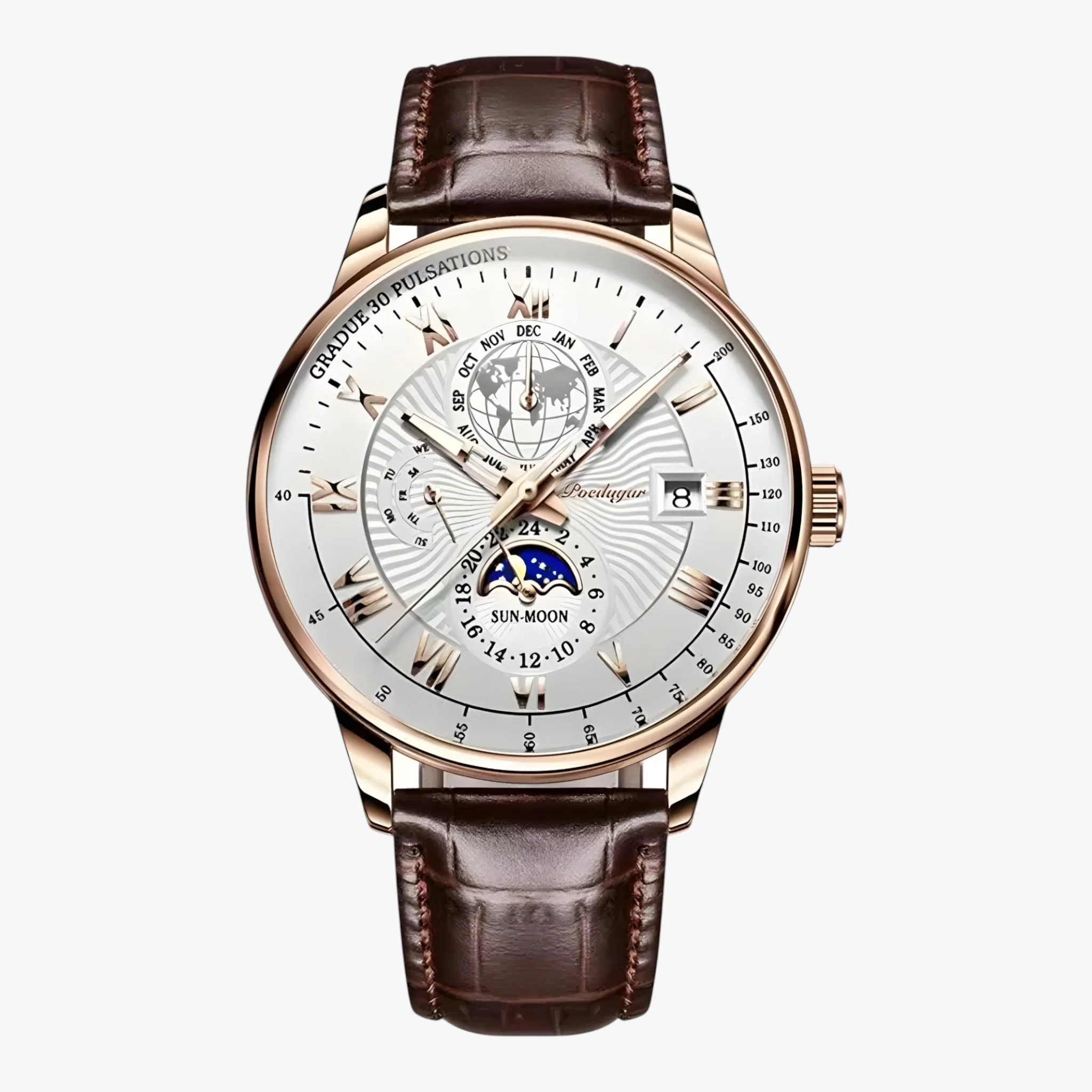 Heren Mechanisch Polshorloge met Maanfase – Roségoud Wit