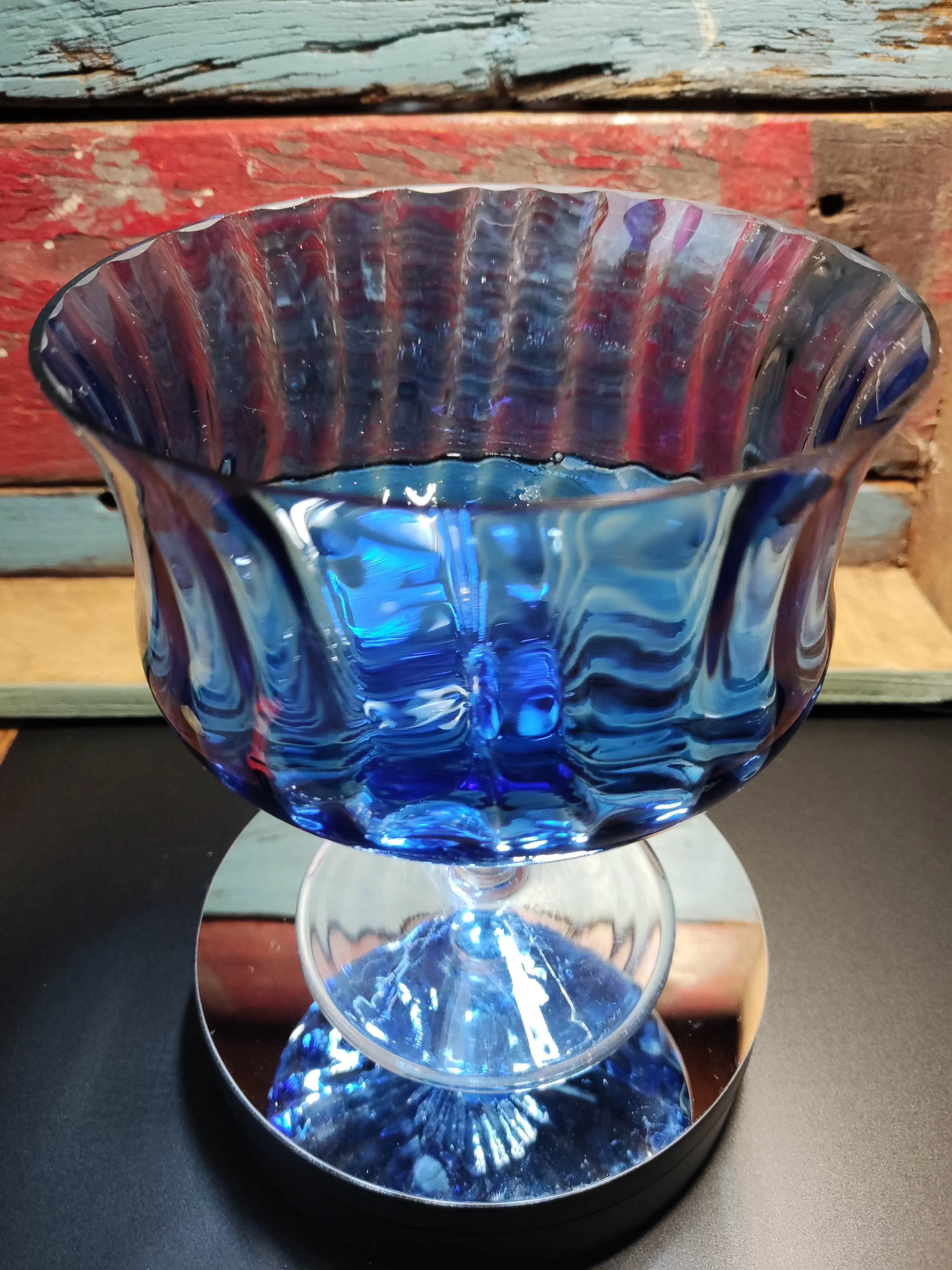 glazen coupe, blauw glazen coupe, blauw