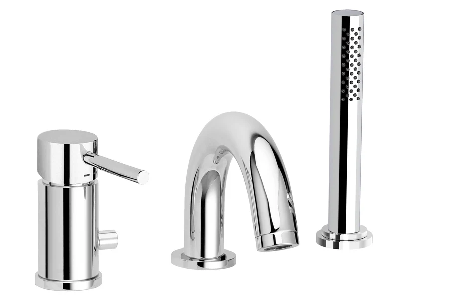 Paffoni Light 3-gats Badmengkraan Voor Baddrandmontage Met Uitloop en Handdouche Chroom Paffoni Light 3-gats Badmengkraan Voor Baddrandmontage Met Uitloop en Handdouche Chroom