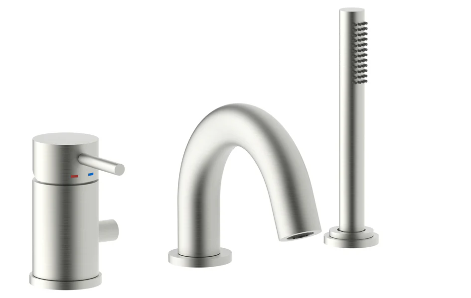 Paffoni Light 3-gats Badmengkraan Voor Baddrandmontage Met Uitloop en Handdouche RVS Paffoni Light 3-gats Badmengkraan Voor Baddrandmontage Met Uitloop en Handdouche RVS