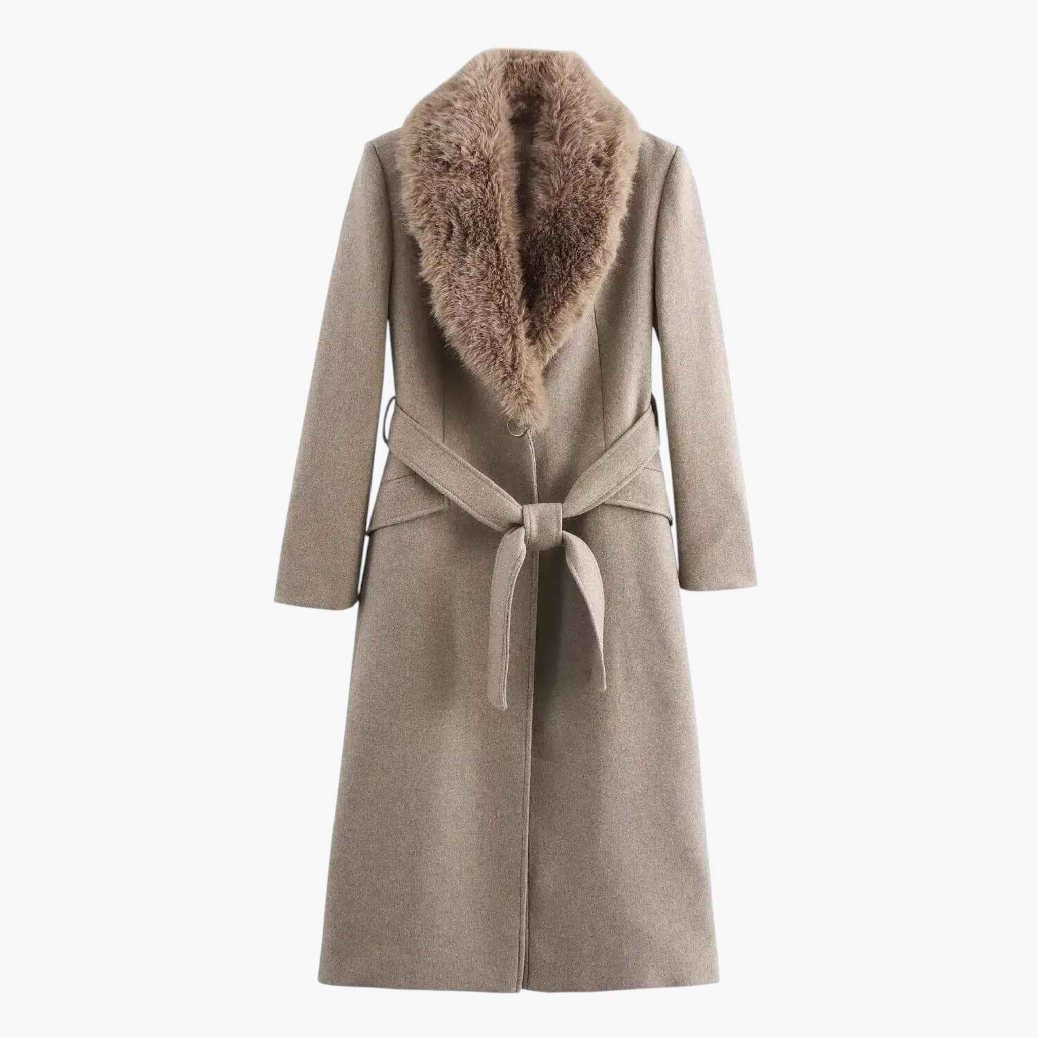 Jas Dames Khaki – Lange Winter met Bontkraag