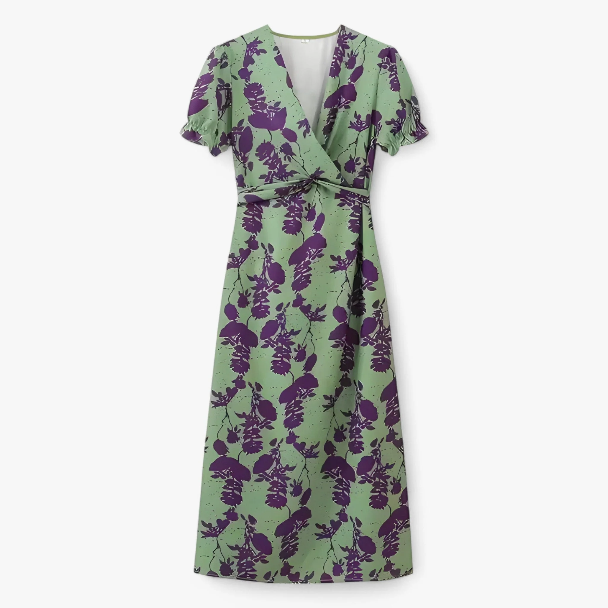 Lange Jurk Dames met Bloemenprint – Groen en Paars
