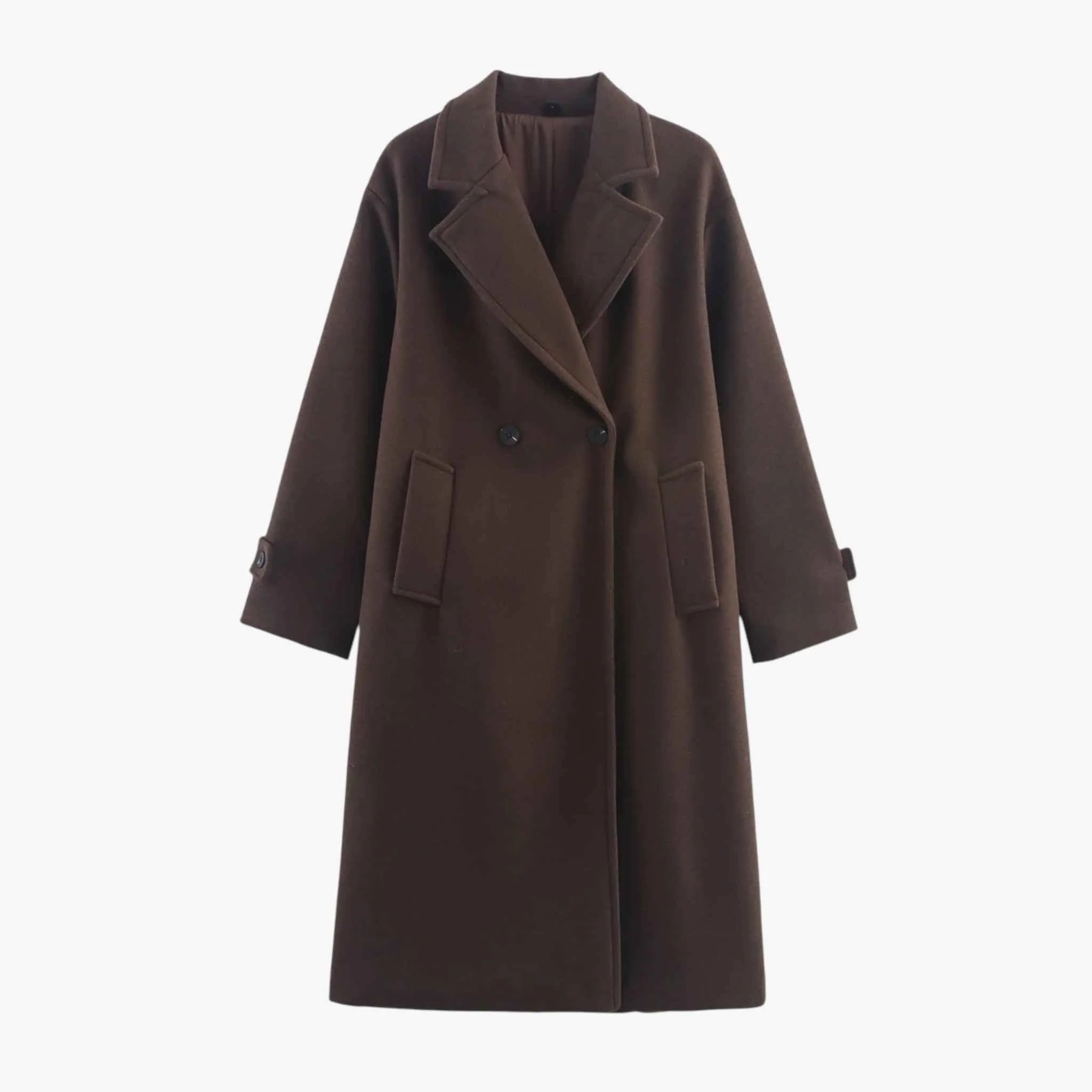 Lange Winterjas Dames Elegante Wollen Jas – Bruin