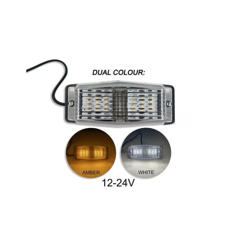 Dubbelbrander LED Helder Wit Glas Oranje/Wit 12–24V