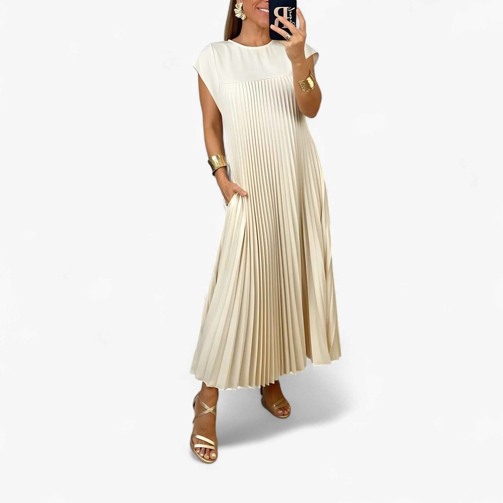 Jurk Dames Beige – Mouwloze Elegante