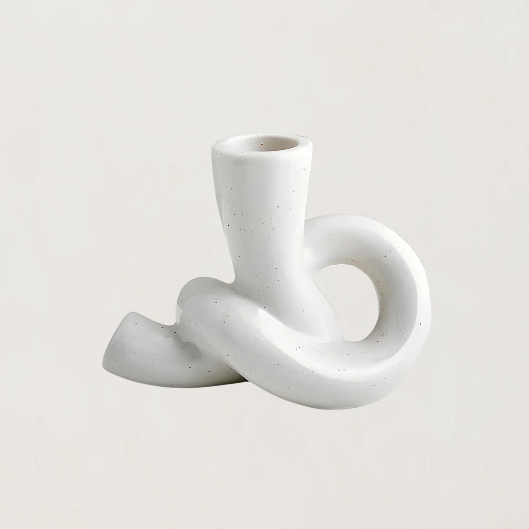 Keramische Kandelaar Wit – Sculptuur Twisted Design – Woondecoratie
