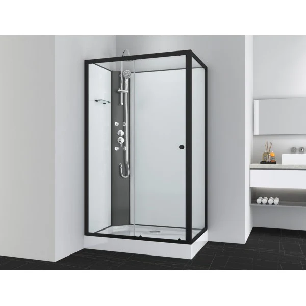 Complete douchecabine 120×80 mat zwart profiel kitvrij Viva Black