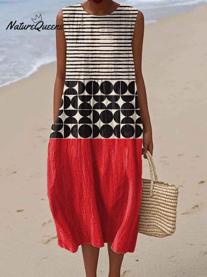 Vloeiende geometrische lange damesjurk – Elegant voor de zomer