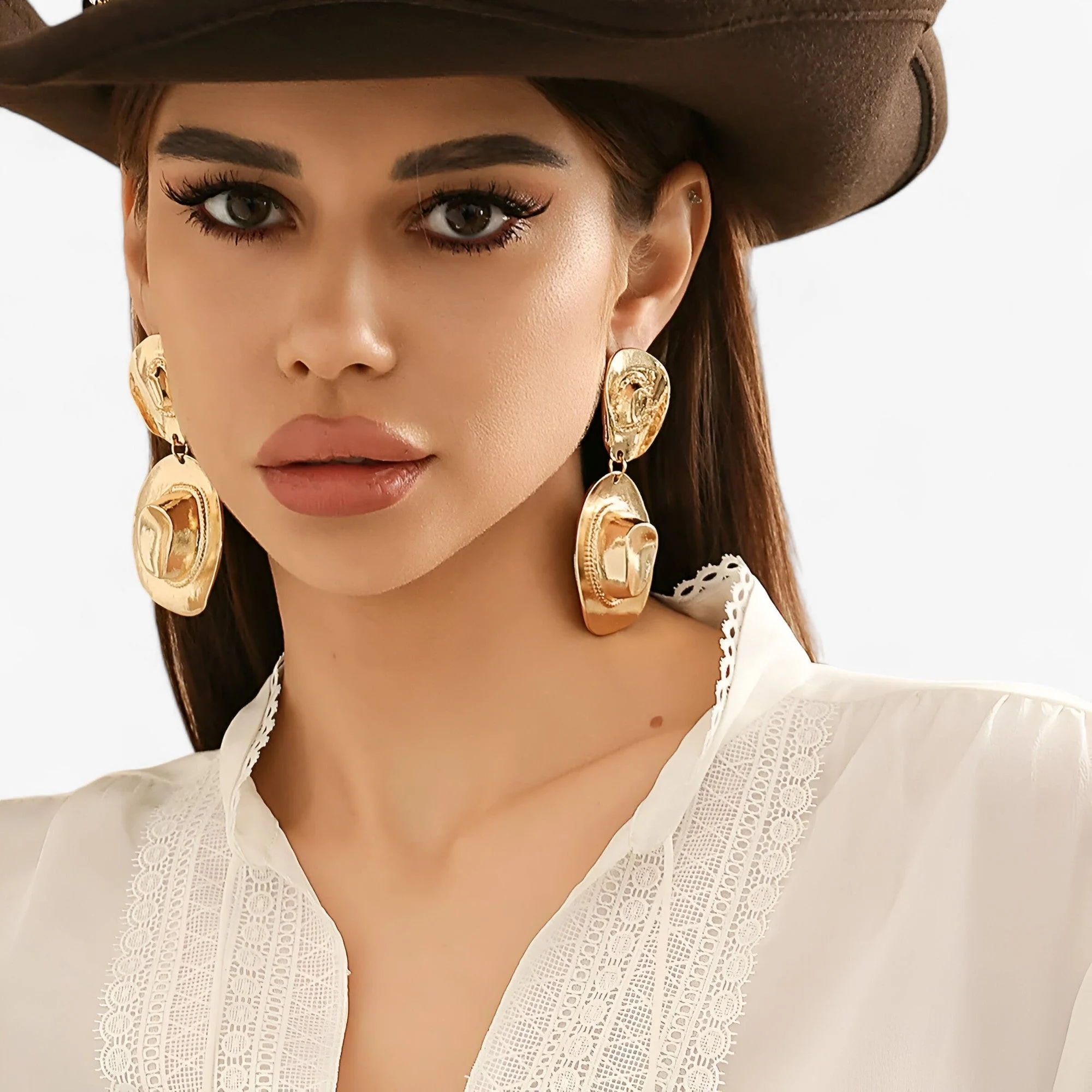 Oorbellen Goud – Vintage Cowboyhoed – Trendy Feestaccessoires