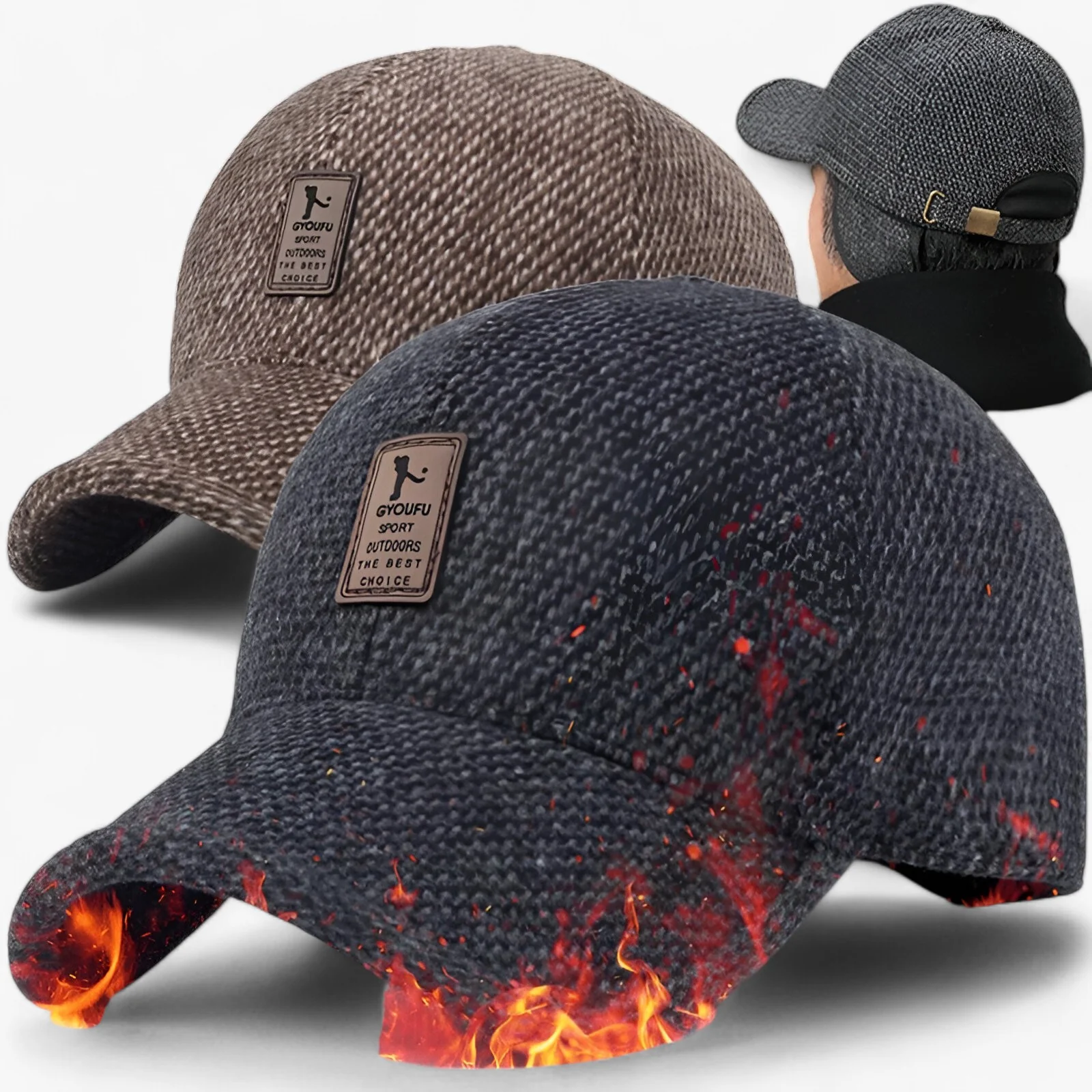 Cap Heren Zwarte Warme Wol – Warme Wintercap met Oorkleppen