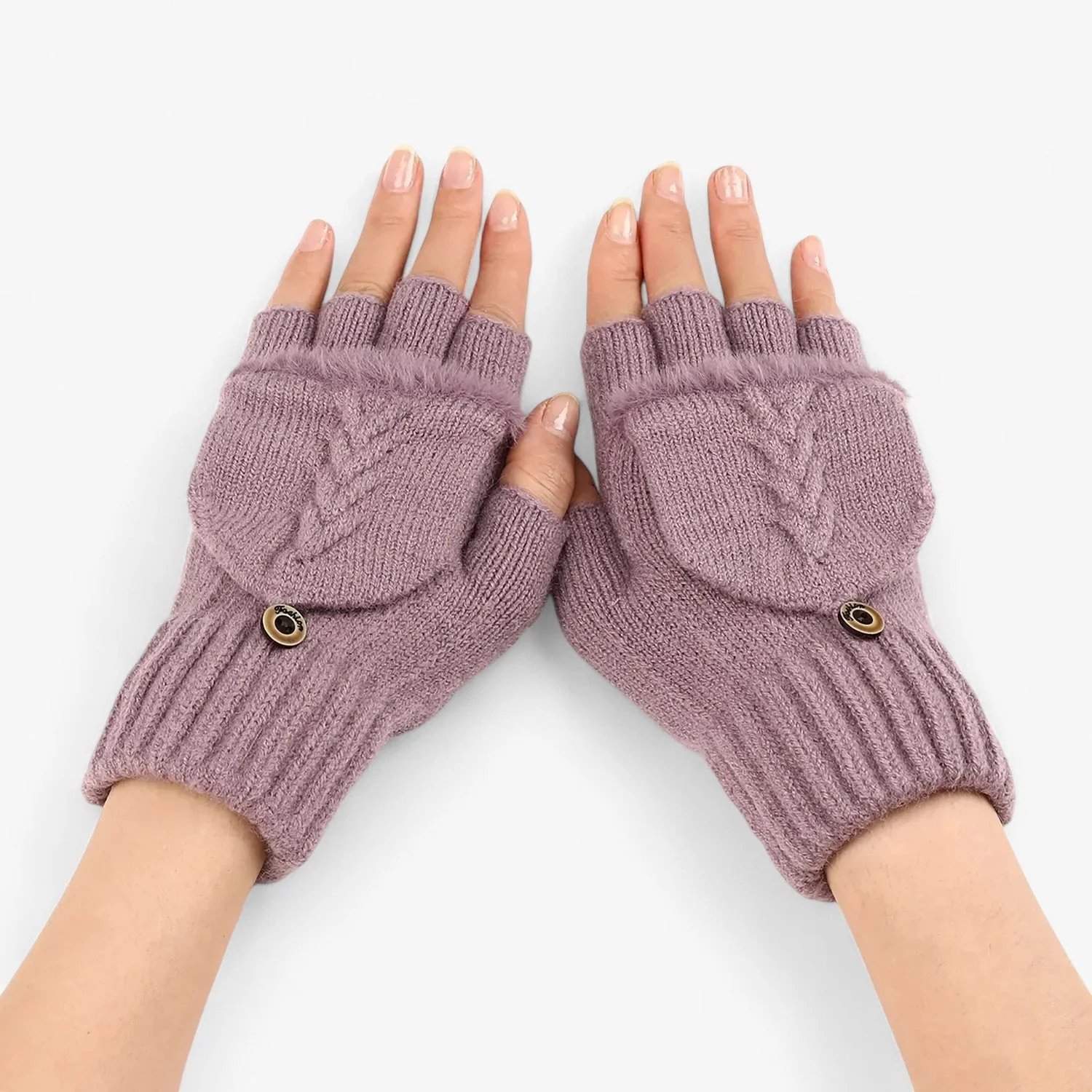 Handschoenen Dames Donkerroze – Dikke Omgeslagen Gebreide voor – Voor Koud Weer