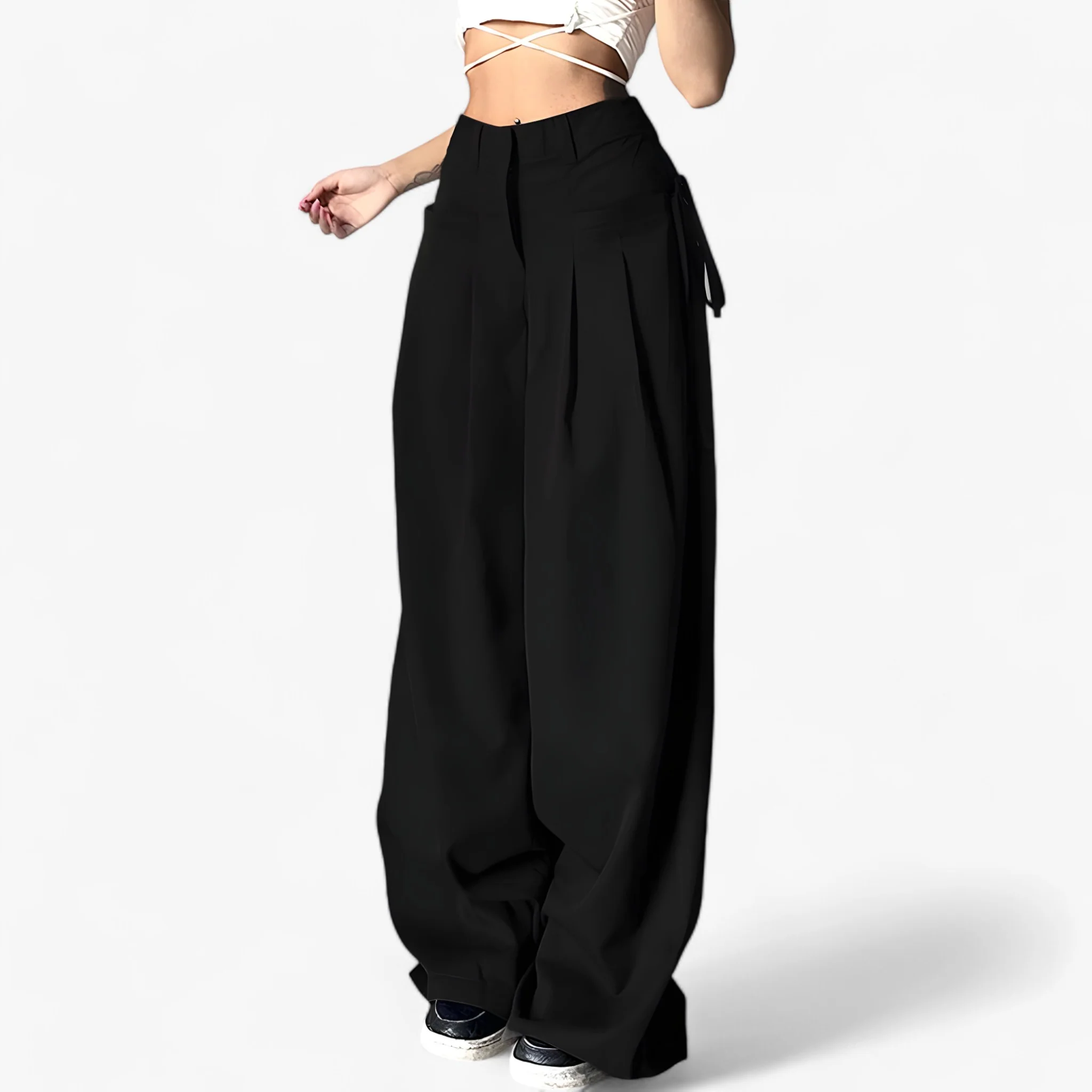 Broek met Wijde Pijpen – Hoge Taille & Retro Kantoorstijl – Zwart