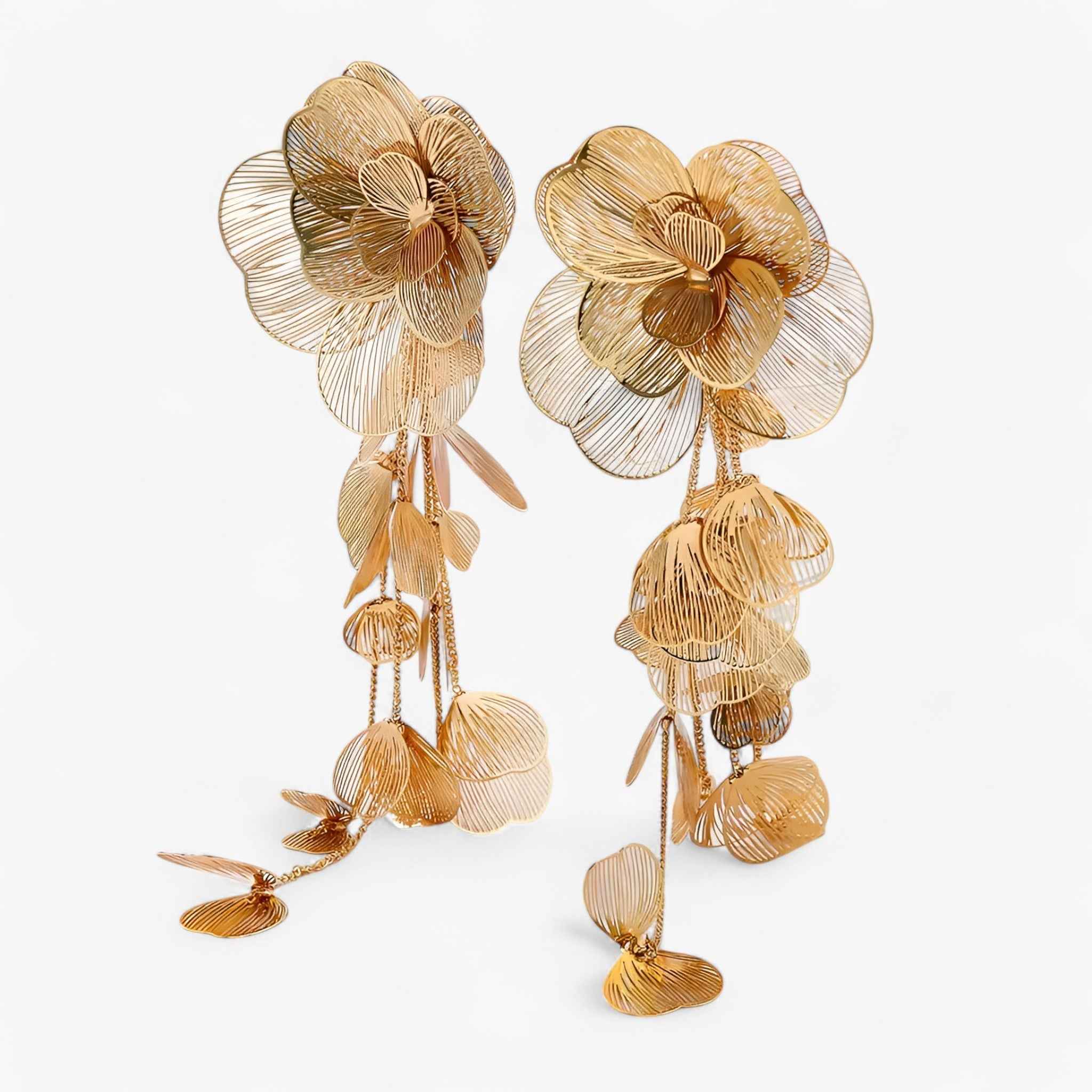 Hangende Oorbellen Vintage Bloem Uniek, Goud 18K met Gekleurde Edelstenen
