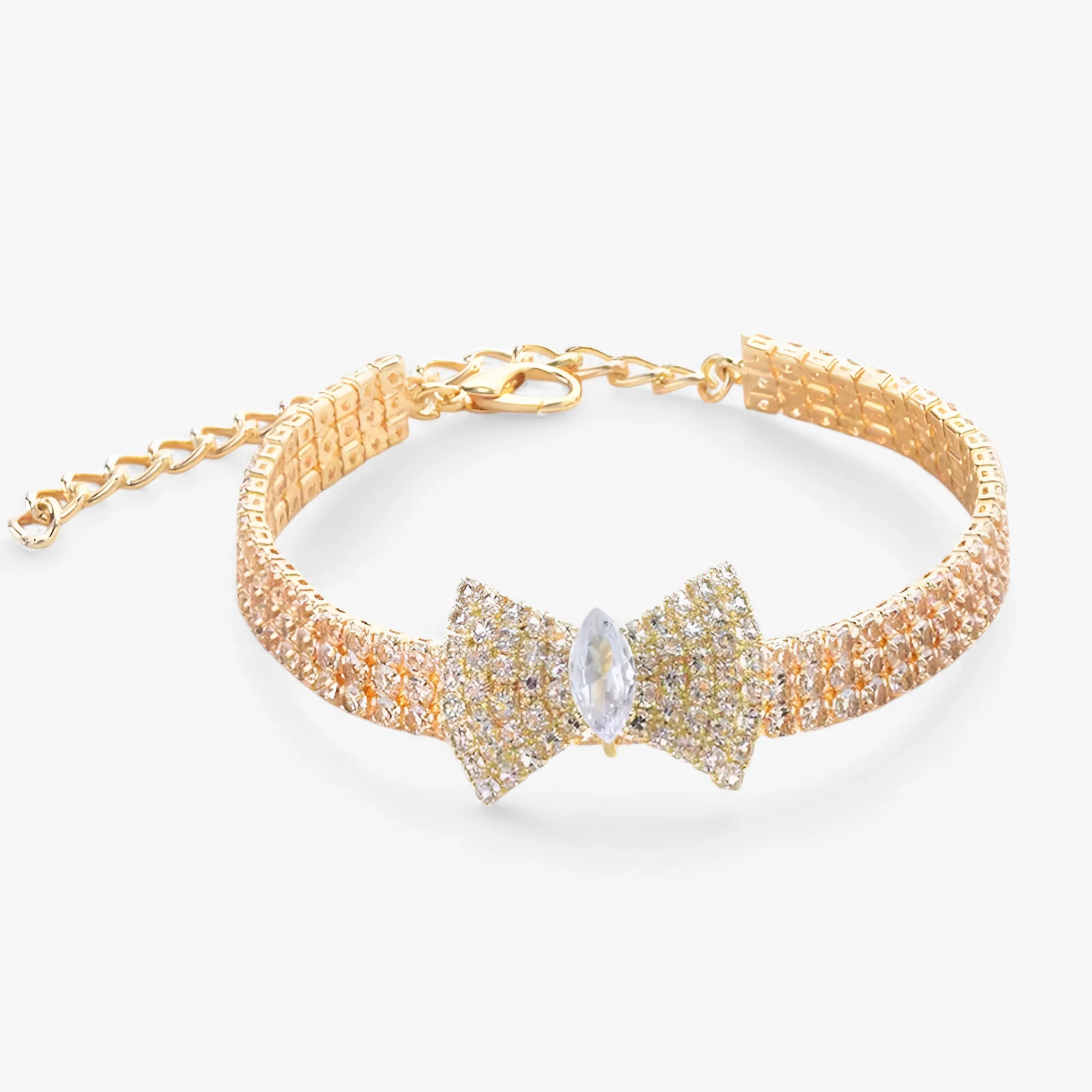Bling Kattenhalsband met Strik en Kristallen – Goud