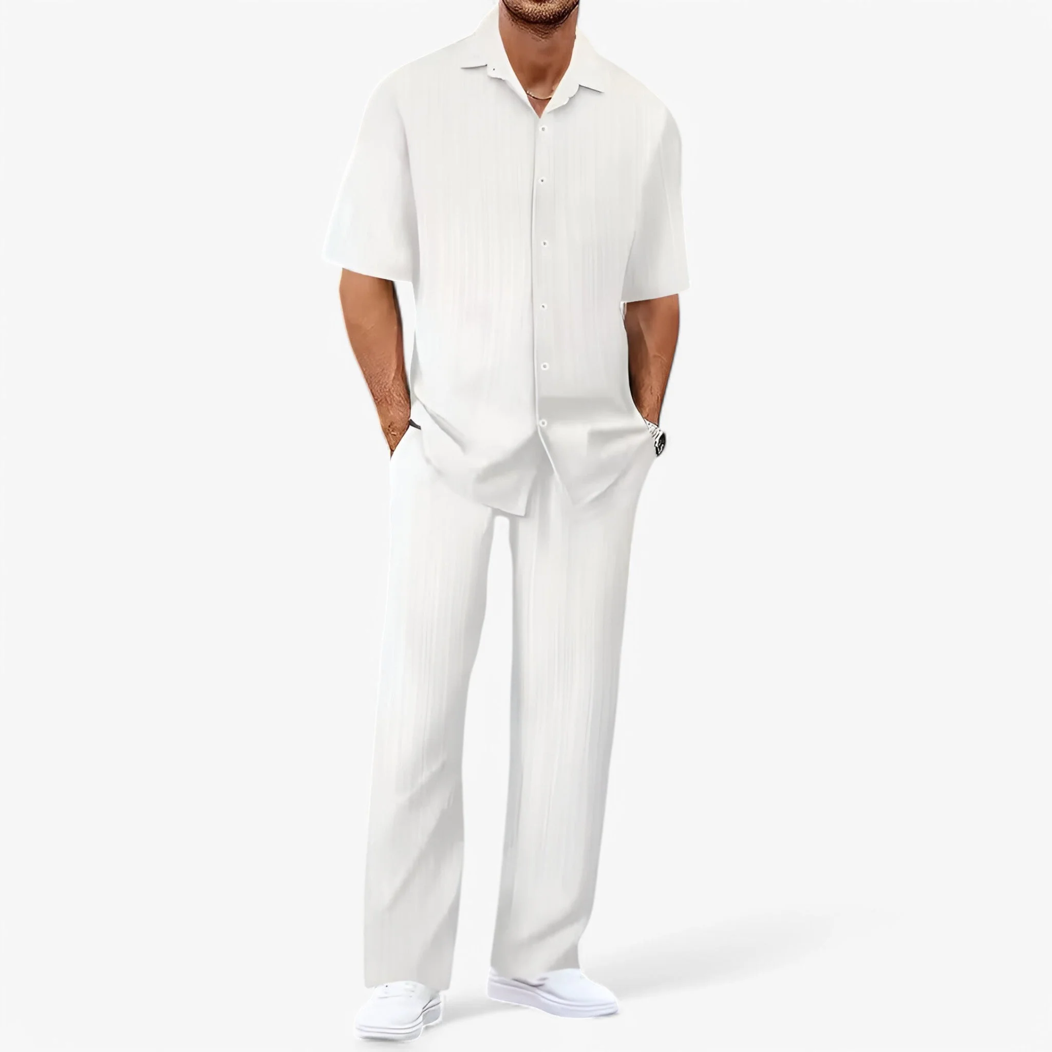Heren Business Casual Set: Net Overhemd en Slim Fit Broek