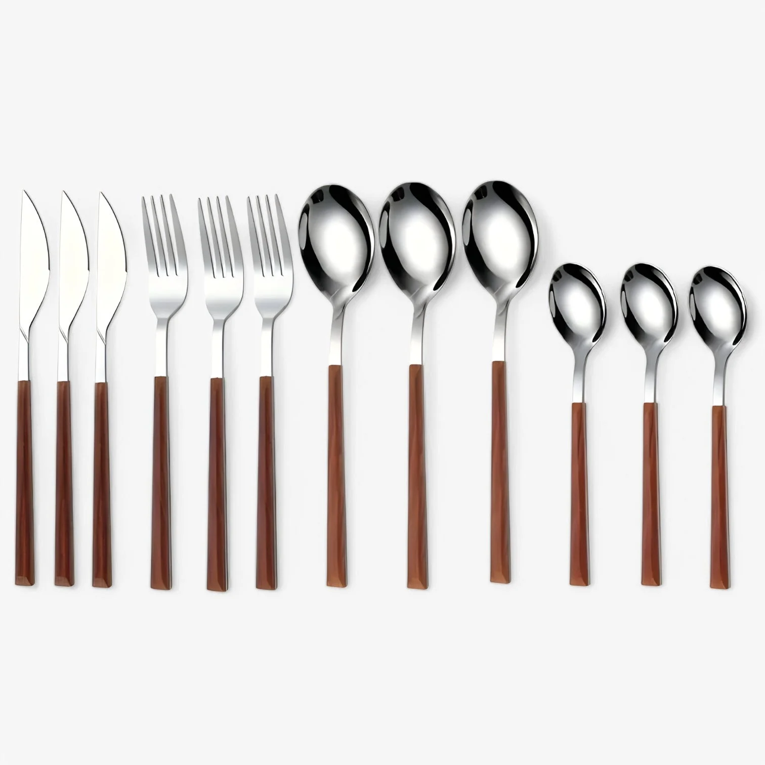 12-delige Bestekset – Houten Handgrepen, Vaatwasmachinebestendig