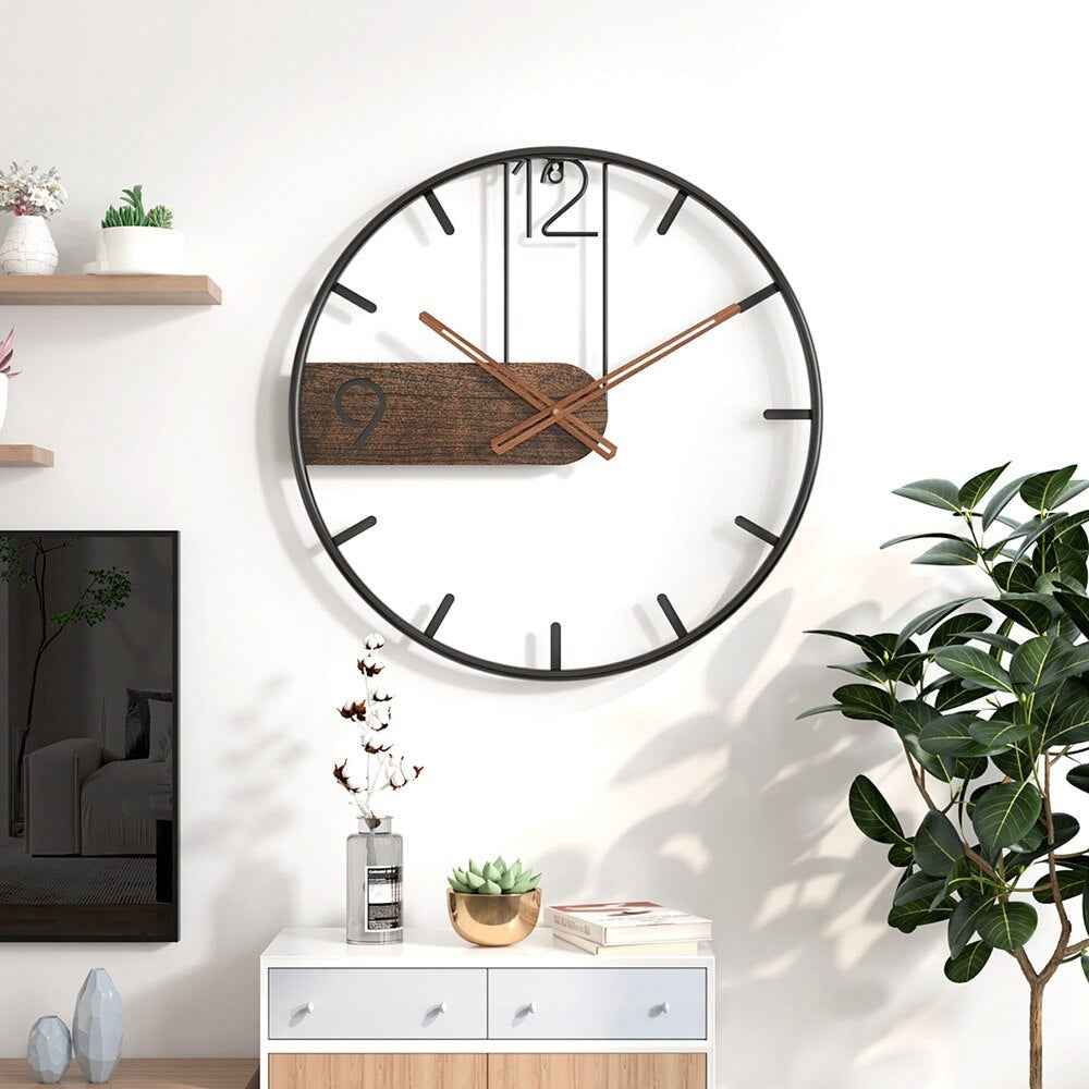 Staal & walnoot | Elegant vormgegeven klok – Verrijk uw ruimte met een verfijnde mix van materialen - Afbeelding 3