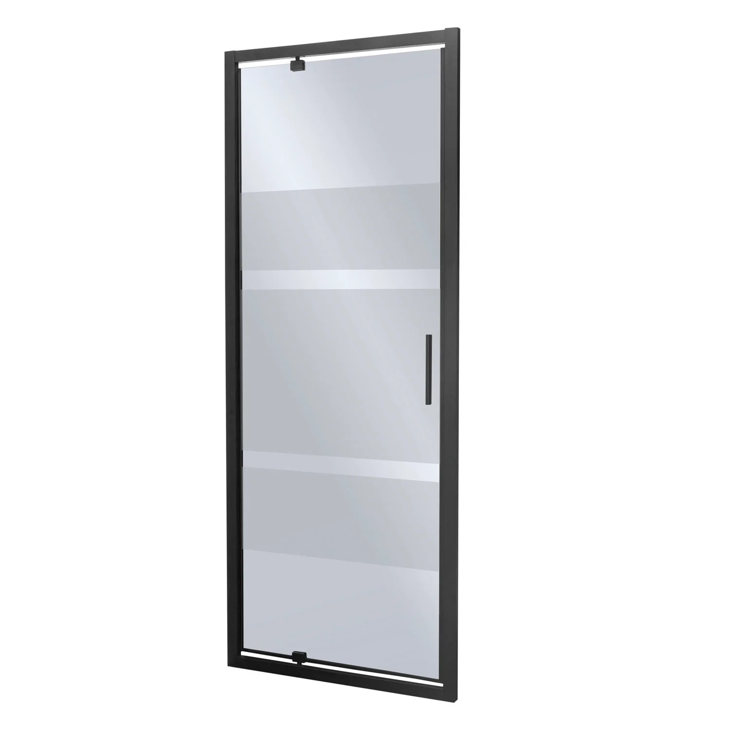 Douchedeur 80×190 zwart profiel grijs glas met decor Tomar