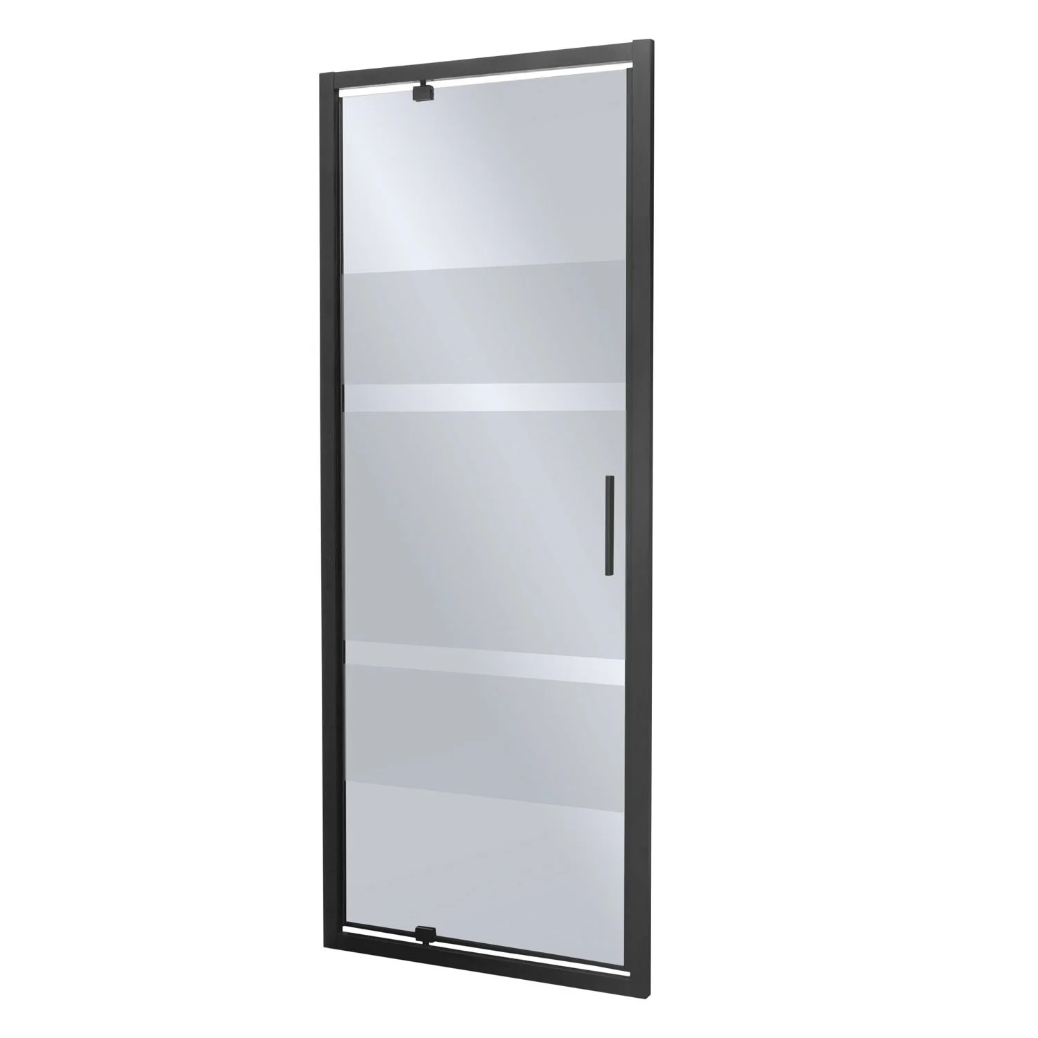 Douchedeur 90×190 zwart profiel grijs glas met decor Tomar