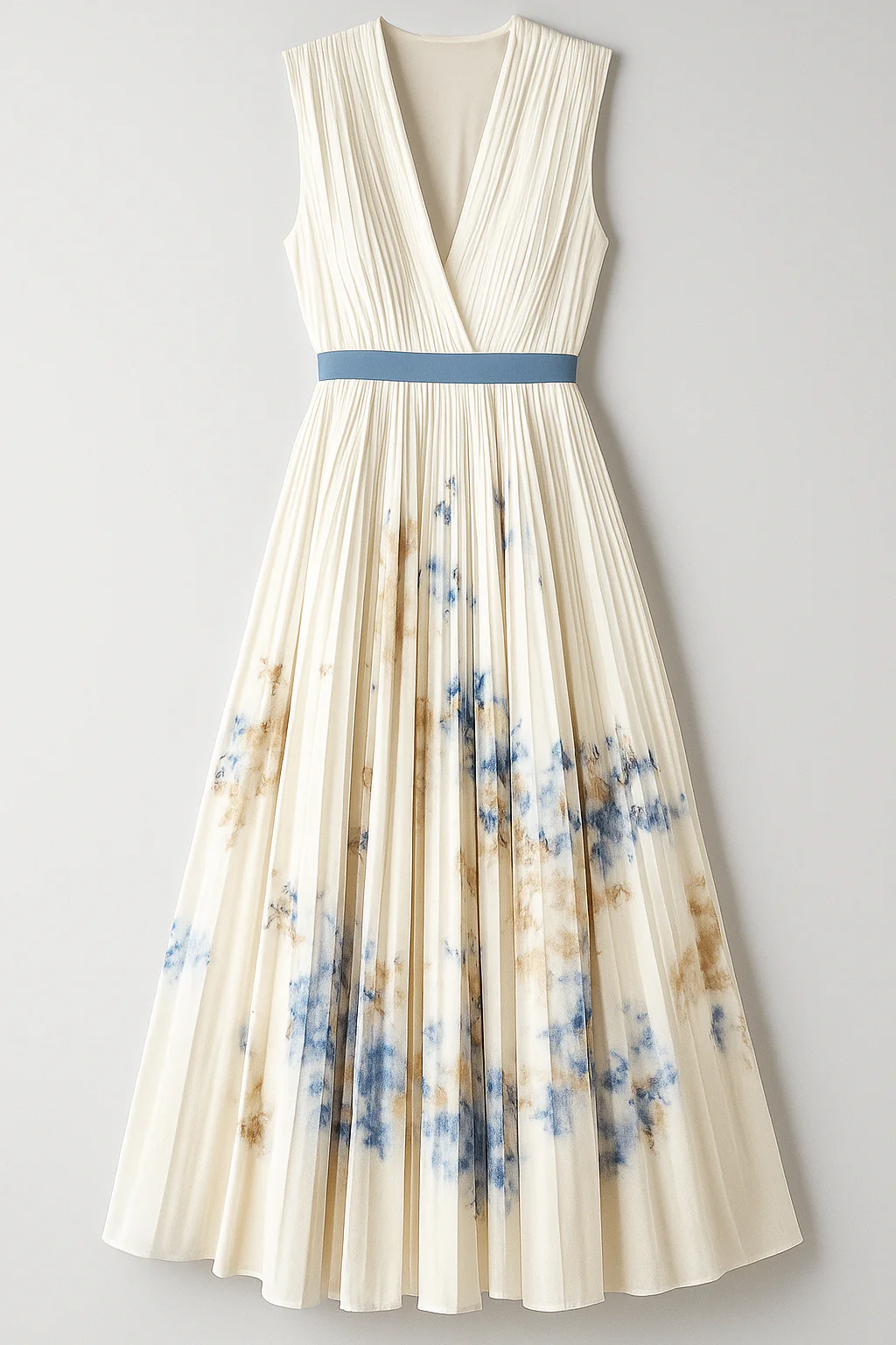 Vintage Jurk van Luciana Damer met Plooien en Aquarelmotief. – Wit