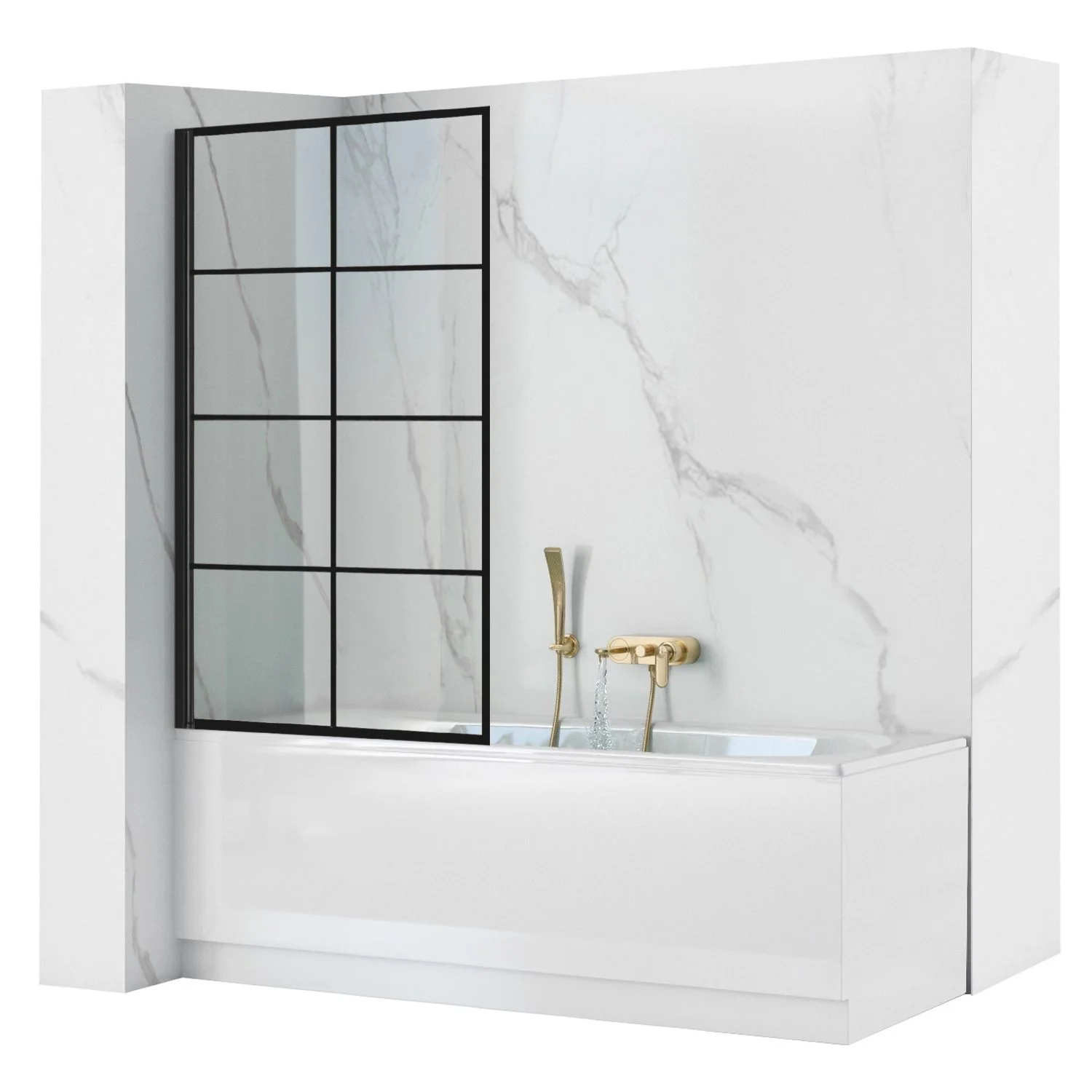 Badscherm Rea Lagos 70×140 cm Mat Zwart Geruit