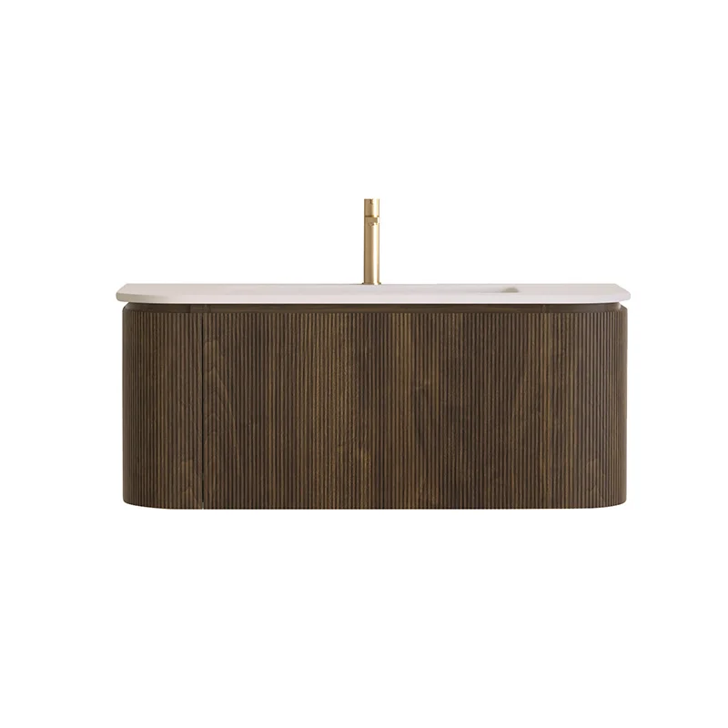 Badmeubel ribbelfront Eleganza 100×45,5 Dark Walnut Solid wastafel