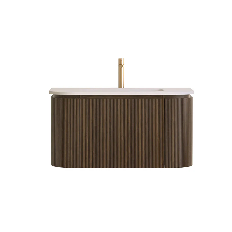 Badmeubel ribbelfront Eleganza 80×45,5 Dark Walnut Solid wastafel