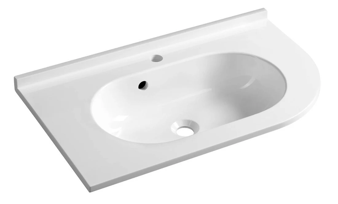 Hoek wastafel Pulse 75x45cm mineraalmarmer wit Links of Rechts