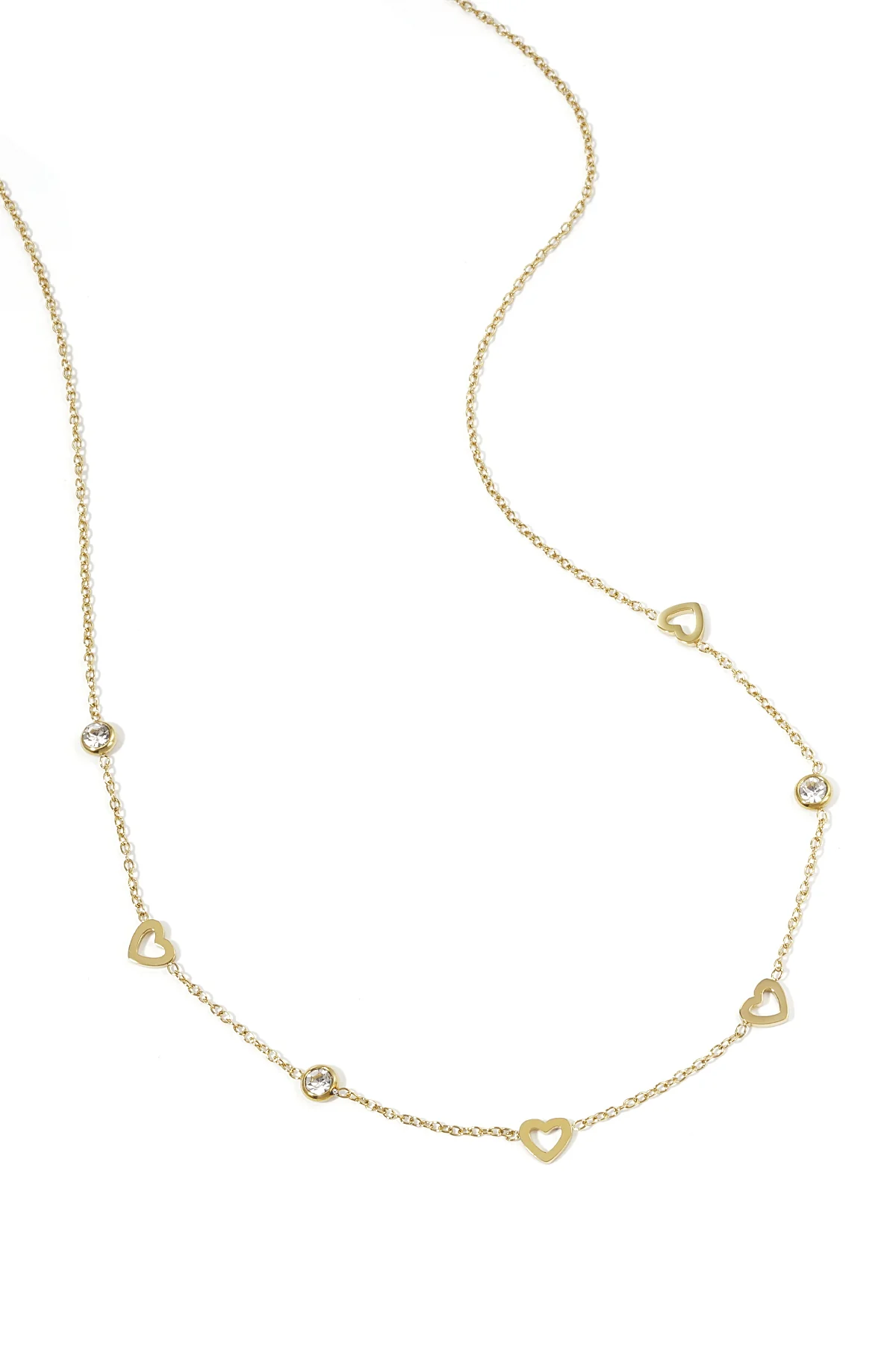 Ketting met hart en diamant bedels – roestvrij staal