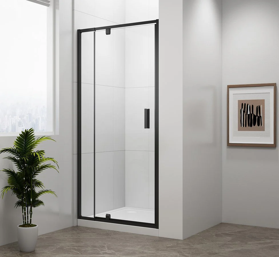 Polysan Easy Black Draaibare Douchedeur Met Vaste Wand 100 cm Helder Glas Mat Zwart