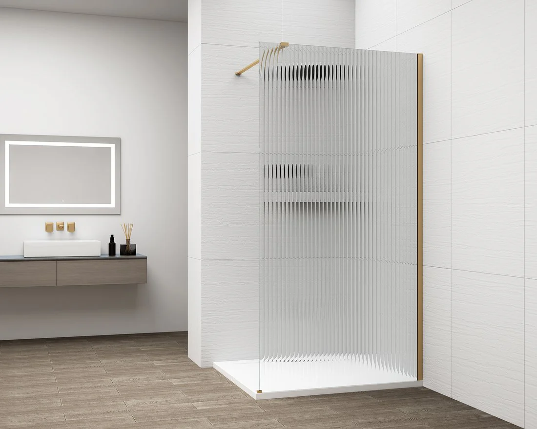 Inloopdouche Douchewand Esca 210×100 Cm Geribbeld Glas Met Mat Goud Profiel