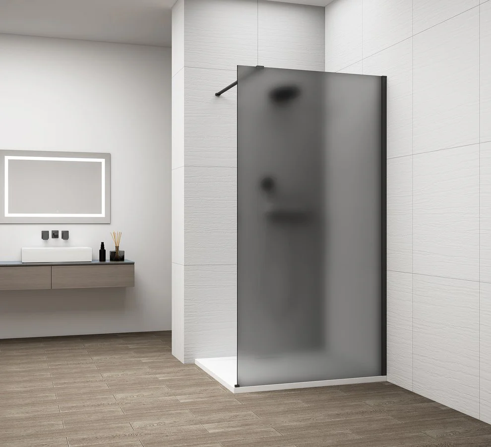 Inloopdouche Douchewand Esca 210×100 Cm Gerookt Glas Mat Met mat zwart profiel