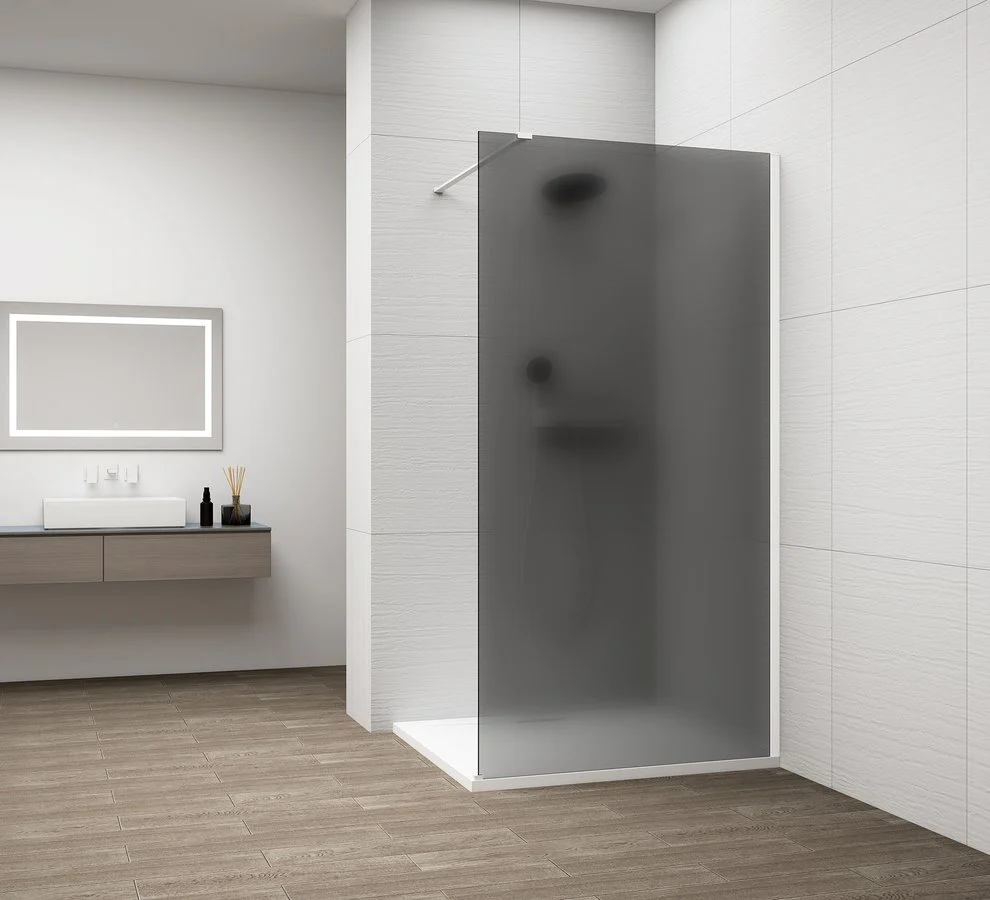 Inloopdouche Douchewand Esca 210×100 Cm Gerookt Glas Mat Met Mat Wit Profiel