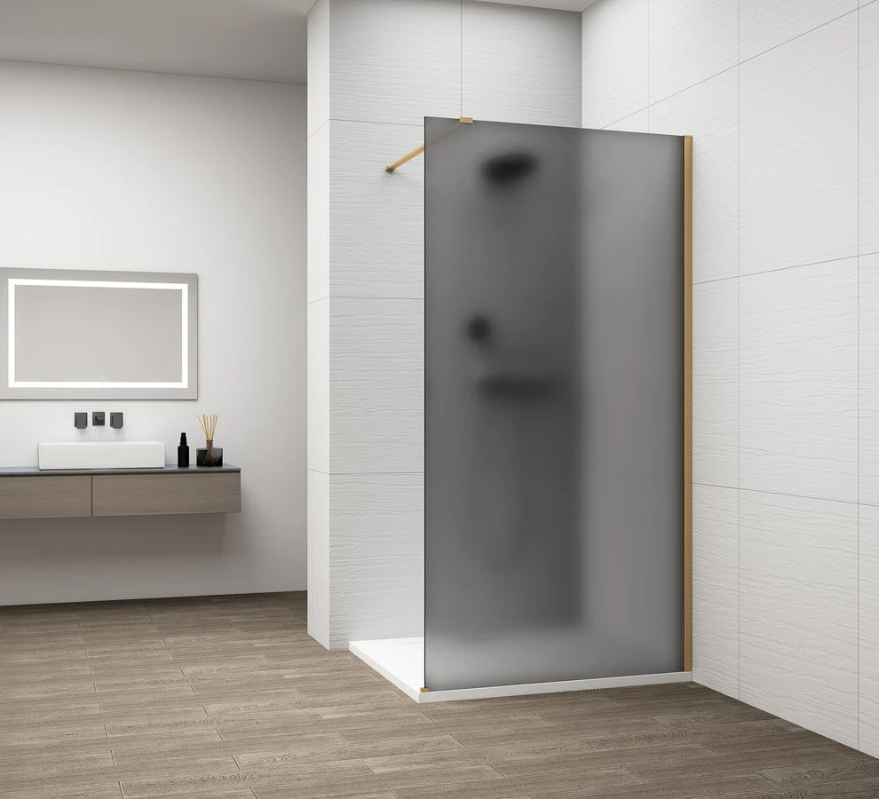 Inloopdouche Douchewand Esca 210×100 Cm Gerookt Glas Mat Met Mat Goud Profiel