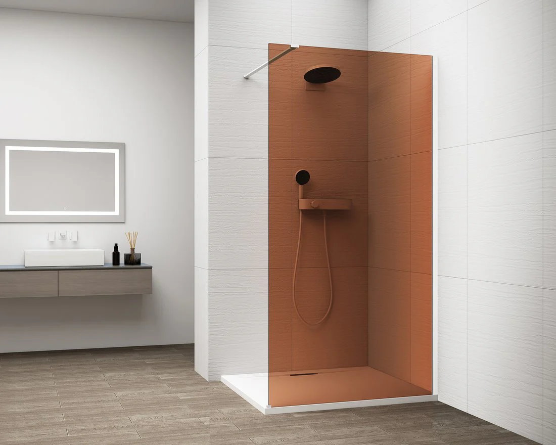 Inloopdouche Douchewand Esca 210×100 Cm Bruin Glas Met Mat Wit Profiel