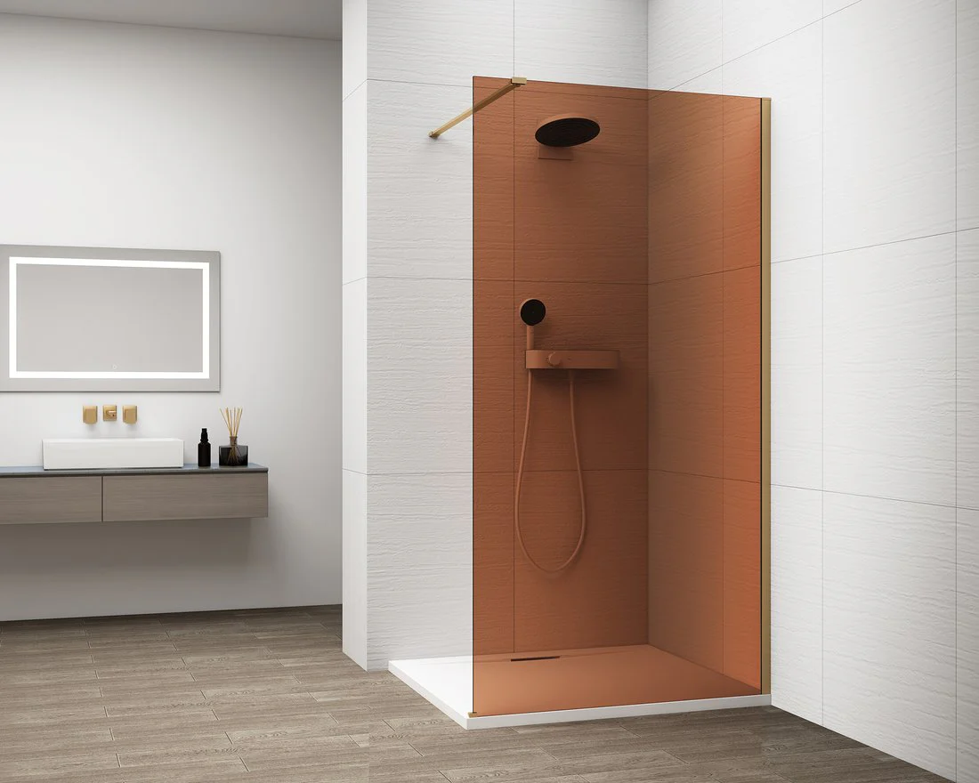 Inloopdouche Douchewand Esca 210×100 Cm Bruin Glas Met Mat Goud Profiel
