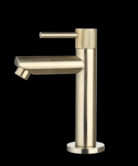 Luzi Fonteinkraan Rond Geborsteld Goud met Geribbelde Knop Luzi Fonteinkraan Rond Geborsteld Goud met Geribbelde Knop